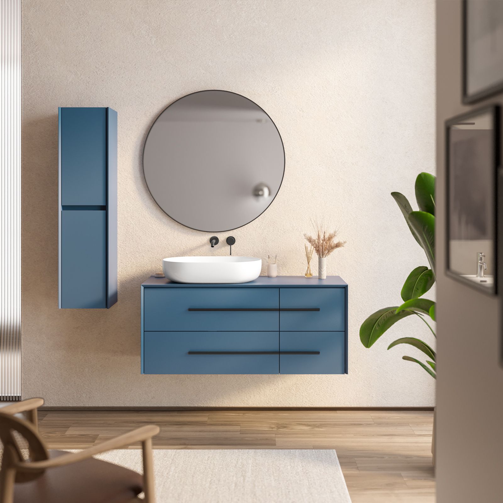 mobile bagno con portalavatrice noce/blu avio - BENIGNIMOBILI SRL