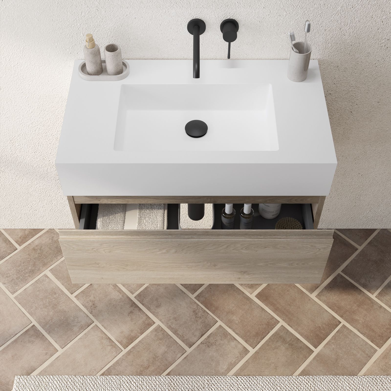 Cambridge mobile bagno a terra 80 cm fumè sabbiato con lavabo - Abitare