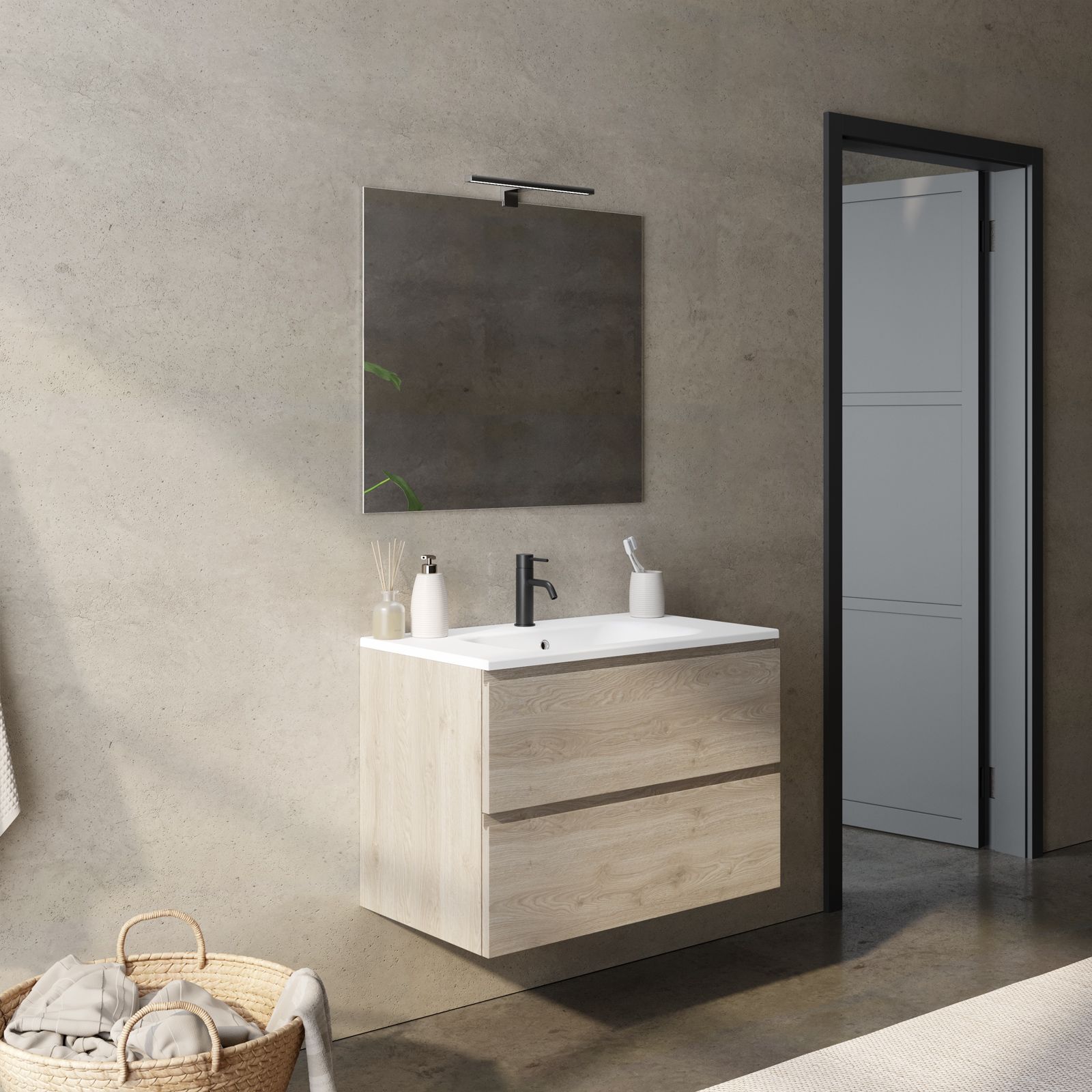 Cambridge mobile bagno a terra 80 cm fumè sabbiato con lavabo