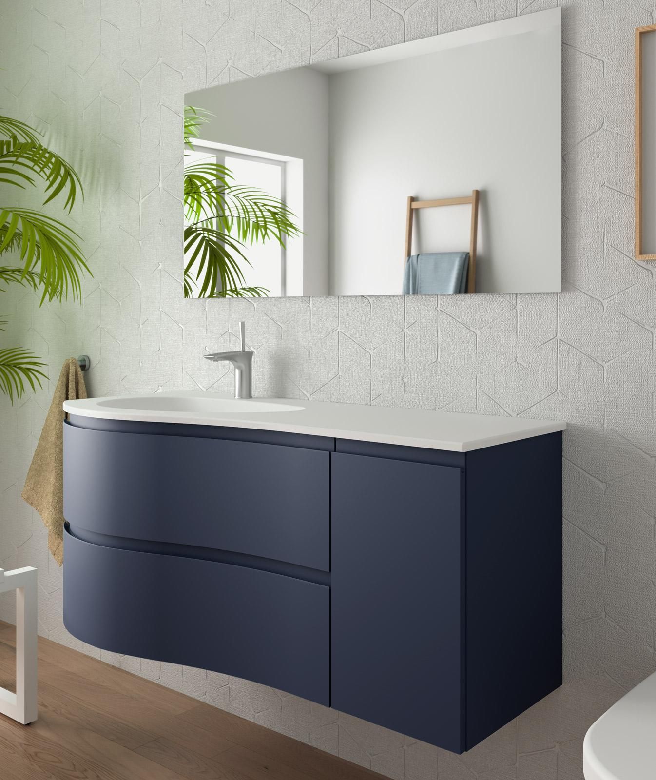 Mobile sospeso asimmetrico da 120 cm con lavabo a sinistra blu notte - Lola