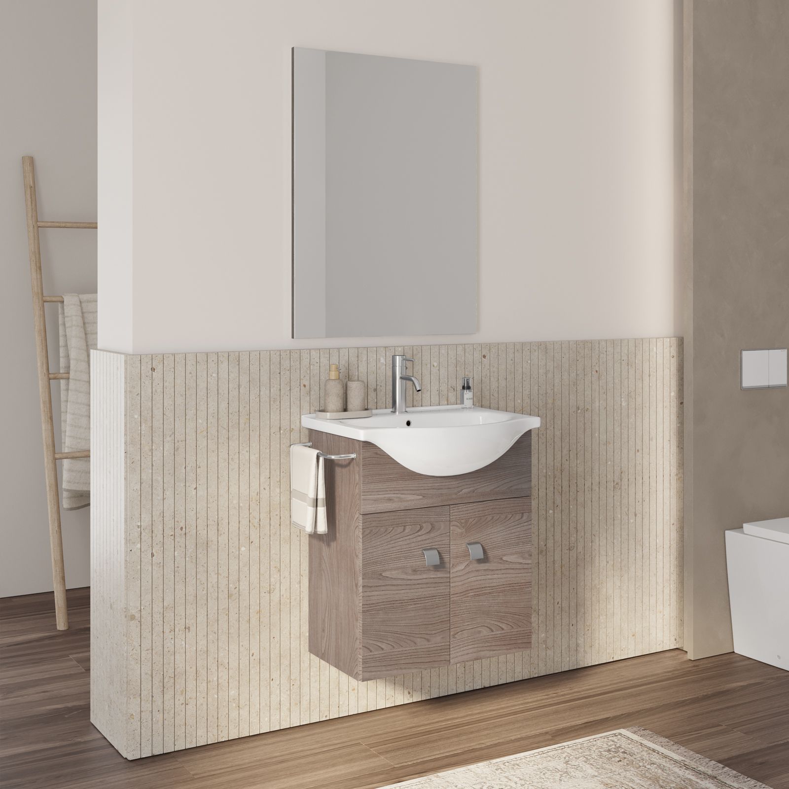 Mobile sospeso salvaspazio 56,5 cm rovere fumo con specchiera