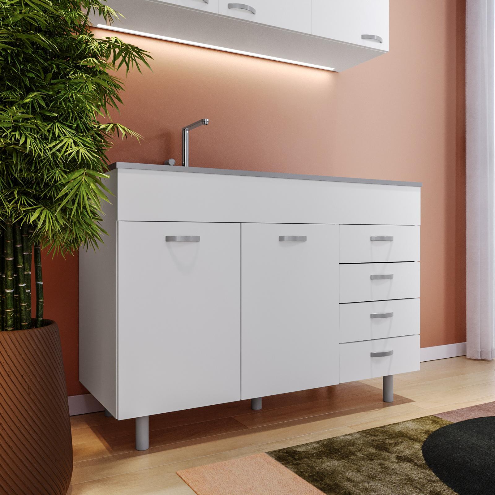 Mobile Da Bagno Sotto Lavabo Neo Bianco Laccato Lucido L 120 X H 64 X P 48 Cm 4 Cassetti Lavabo Non Incluso 81985360