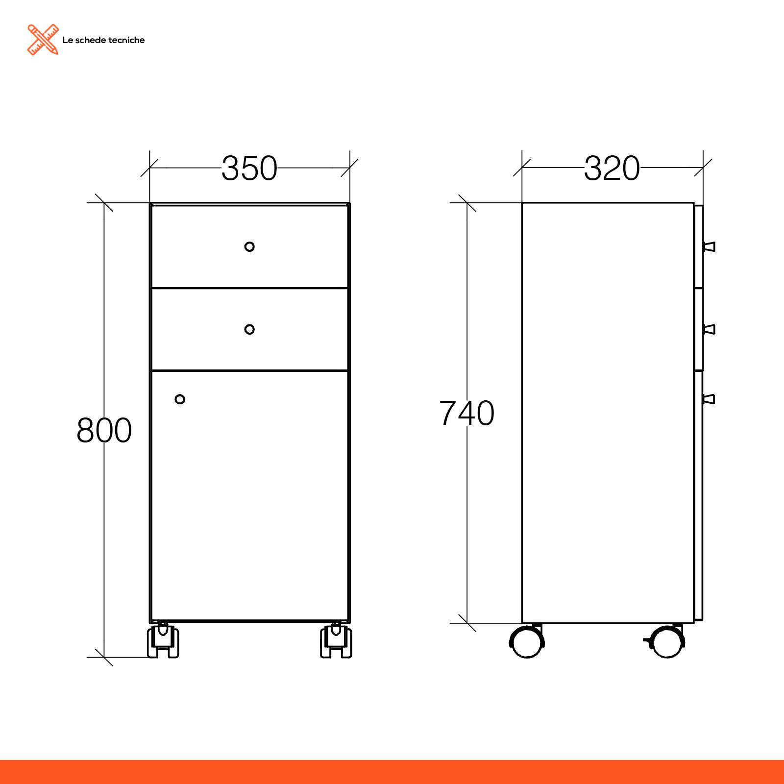 Mobiletto bagno o lavanderia 2 cassetti con ruote in acciaio inox