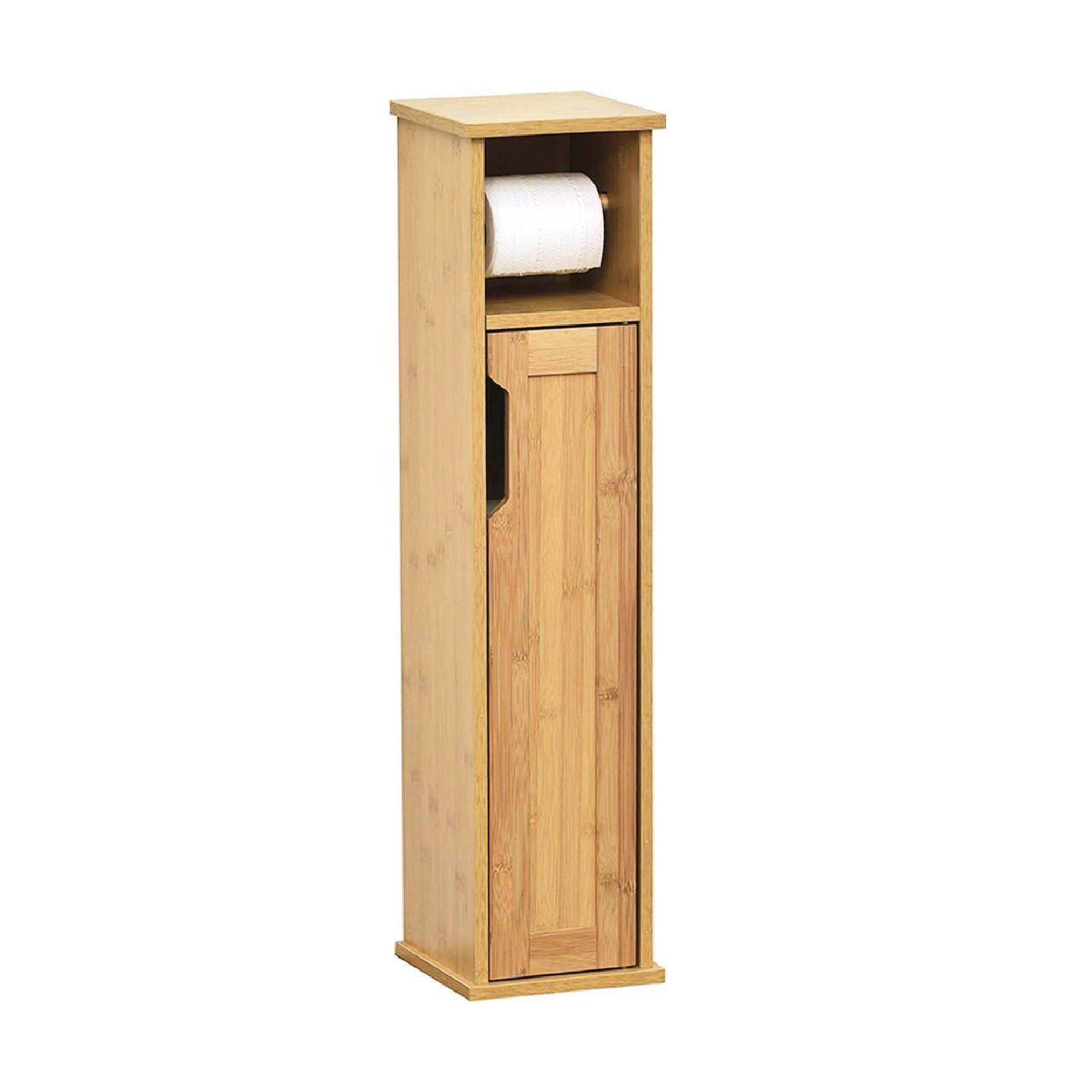 Mobiletto portarotolo in legno di bambu con anta e scaffali interni - Mahe