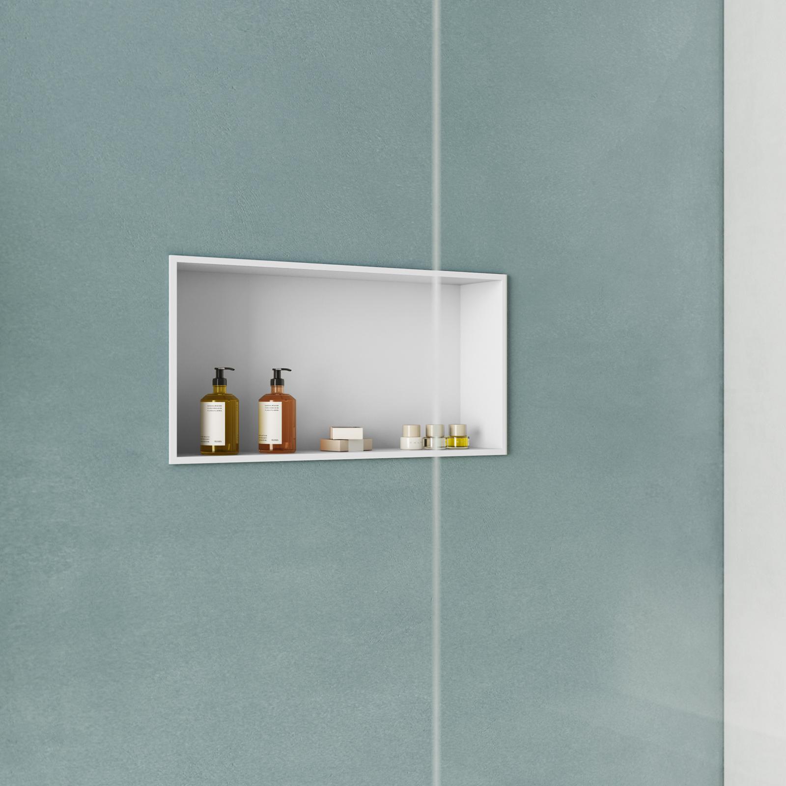Bernkot Doccia in acciaio inox bianco 60 cm × 30 cm × 10 cm Nessuna piastrella necessaria Doccia a nicchia per la conservazione del bagno, senza bordi, montaggio a filo