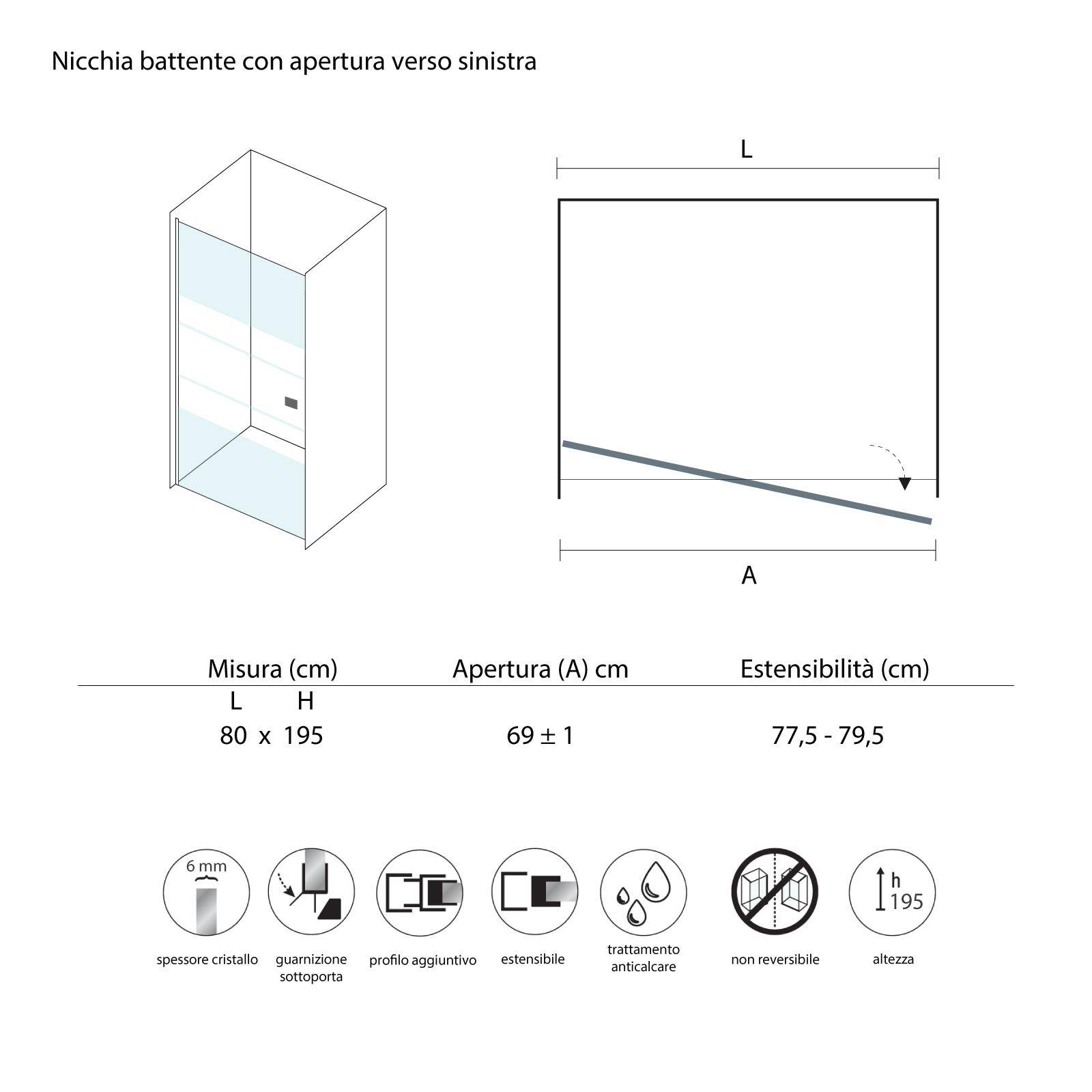 Nicchia Doccia 80 cm Battente - Pianetaffari