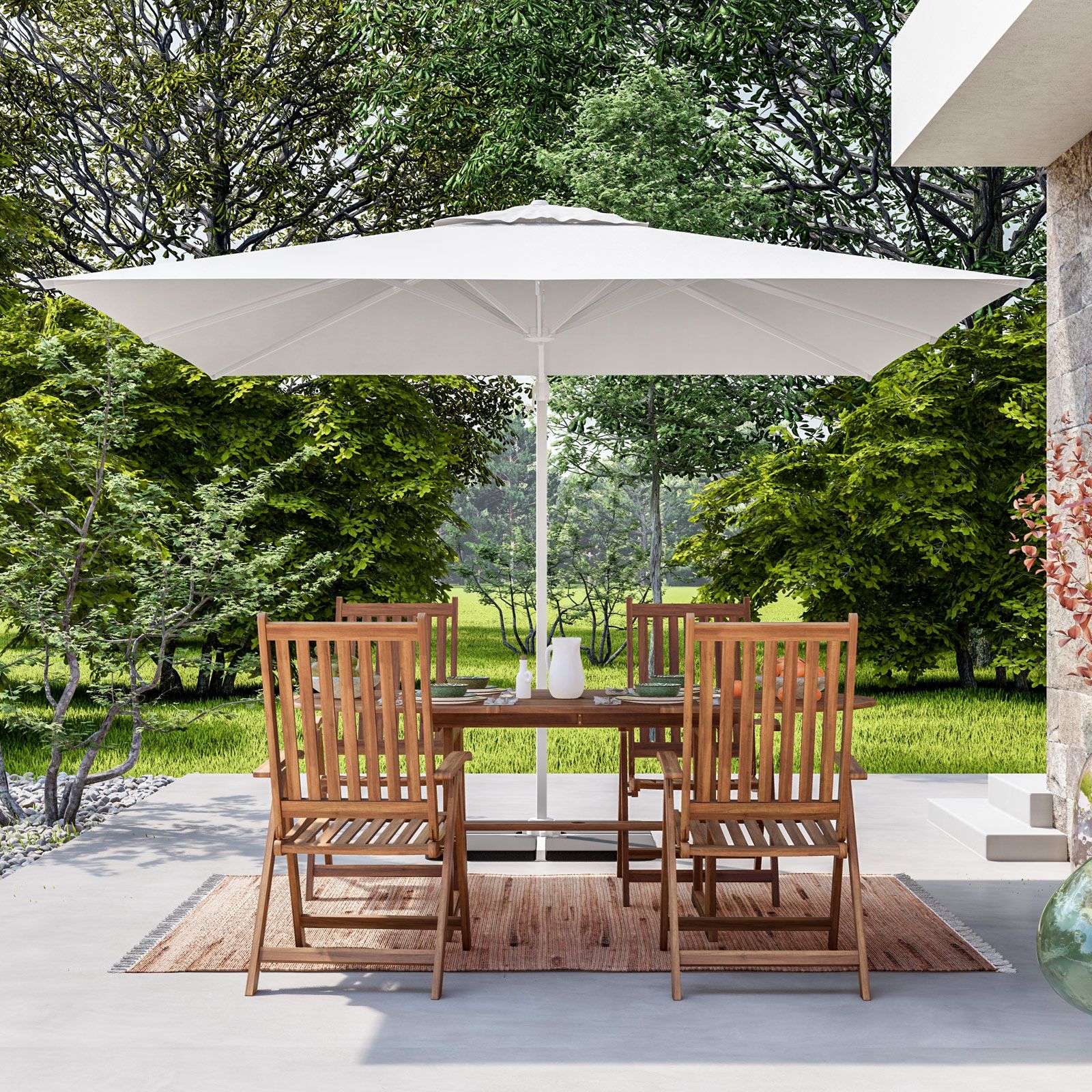 VOMERO Ombrellone Professionale 3x3 Mt In Alluminio - Bianco Lucido Per Giardino E Spiaggia
