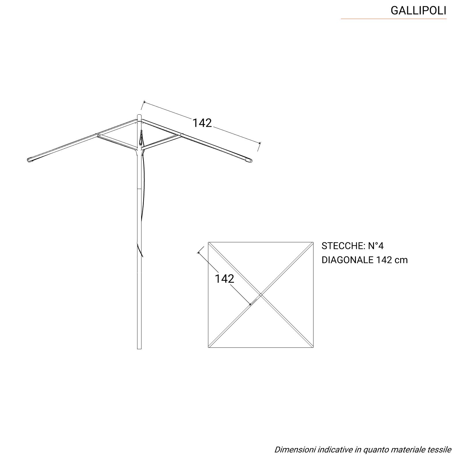 Ombrellone da giardino 2x2 m palo centrale telo ecrù - Gallipoli