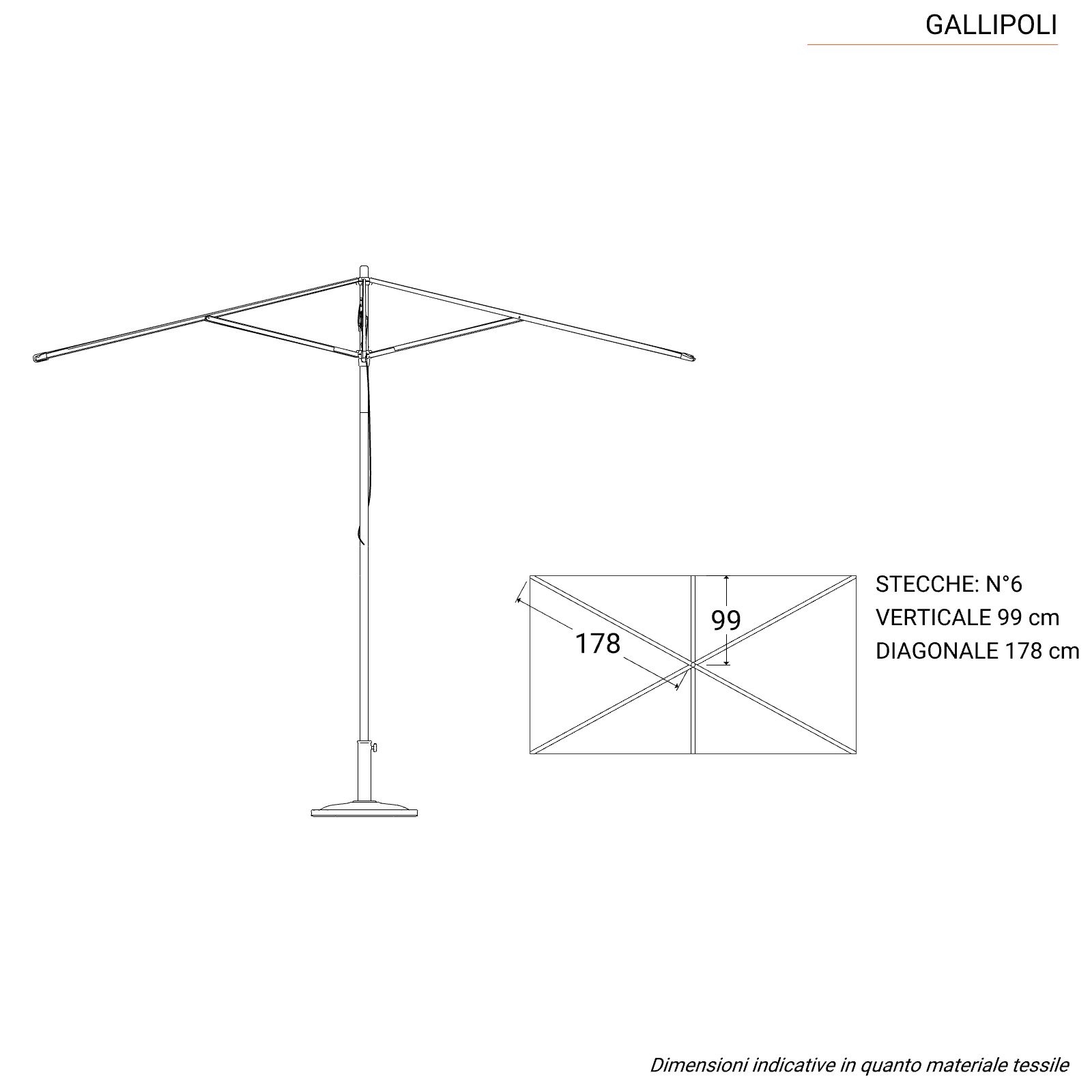 Ombrellone da giardino 3x3 m palo centrale telo verde - Gallipoli