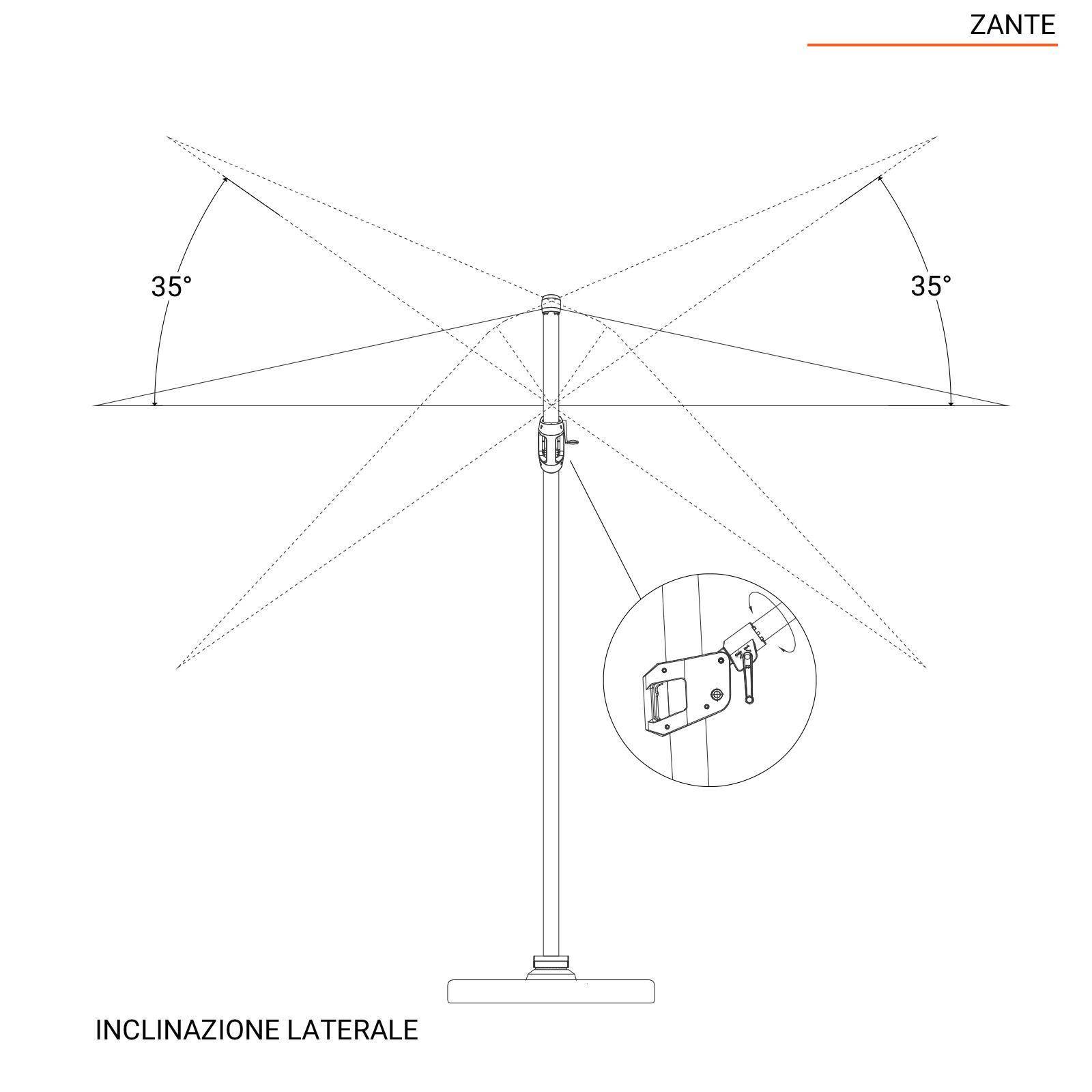 Ombrellone da giardino 3x3 m palo laterale nero e telo grigio - Zante