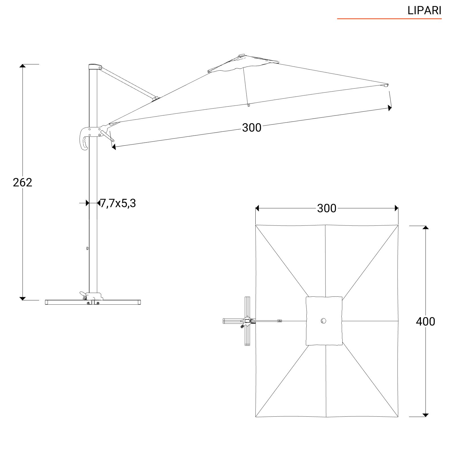 Ombrellone da giardino 3x4 m palo laterale telo antracite - Lipari