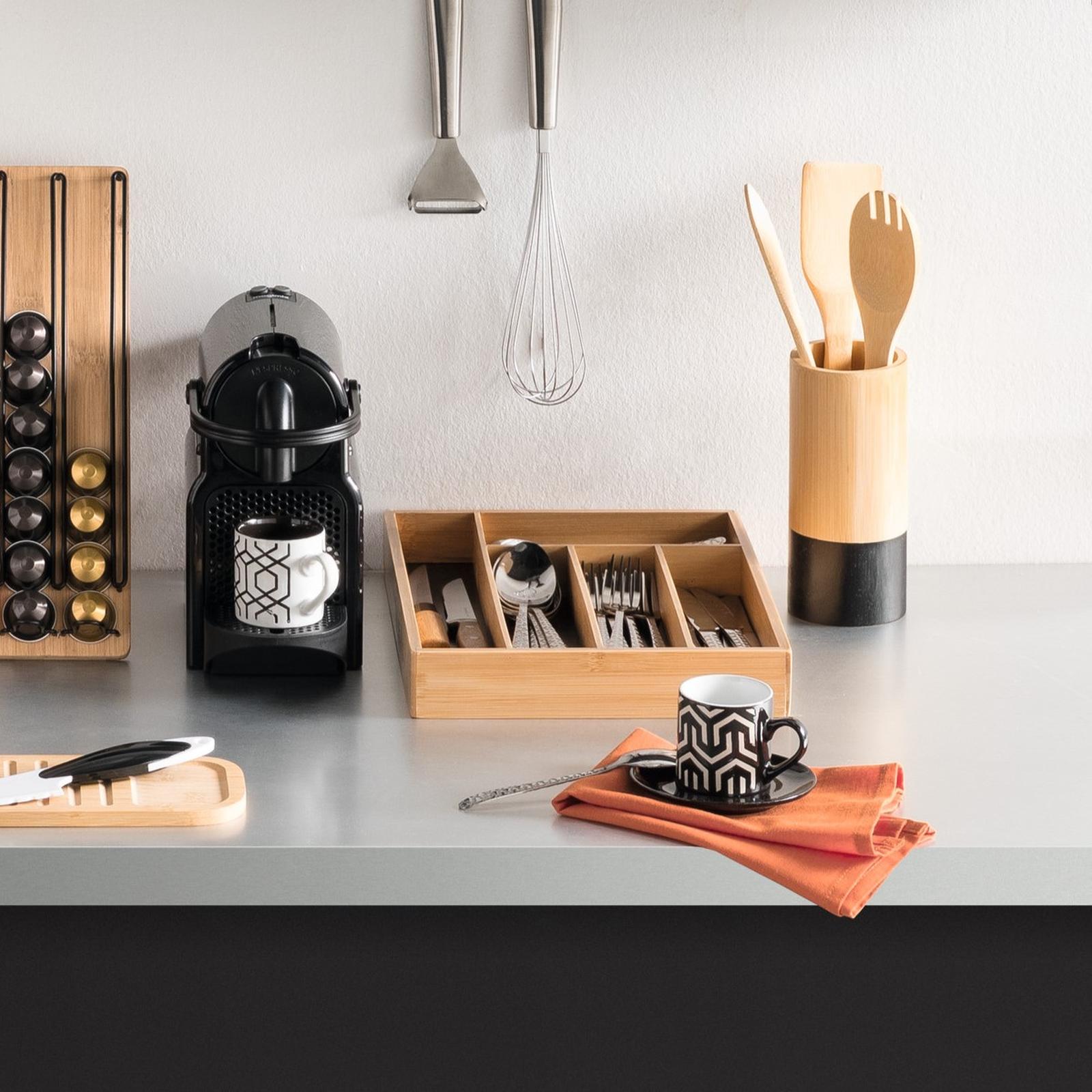 Portaposate Estensibile Da Cassetto Cucina In Legno Bambu 7 Scomparti 37×27-39Cm