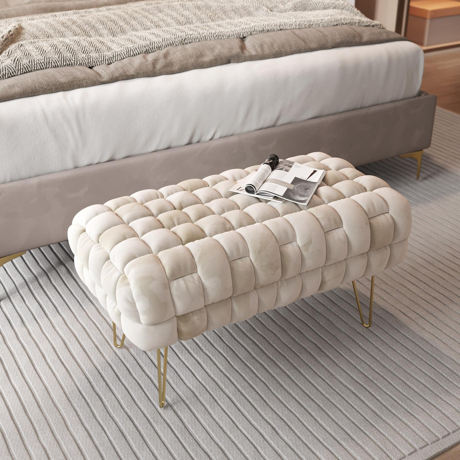 Panca Scarlett Imbottita In Velluto - Con Vano Portaoggetti E Gambe Oro 75x30x42cm