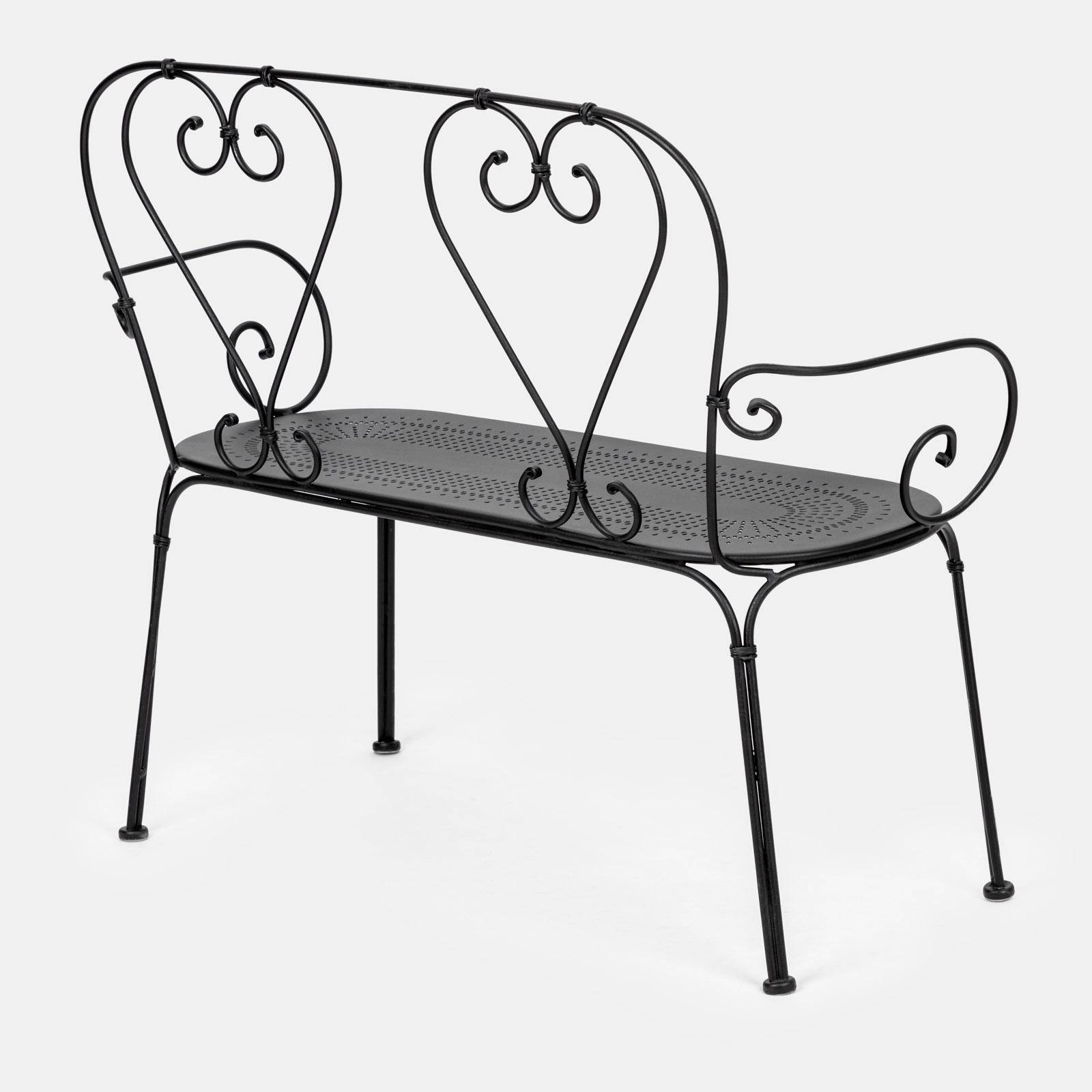 Panca Da Giardino Metallica KOMFOTTEU 2 Posti Con Braccioli - Fino A 280 Kg - Ferro E Ghisa, Motivo Farfalla, 127x60x85 Cm, Nero