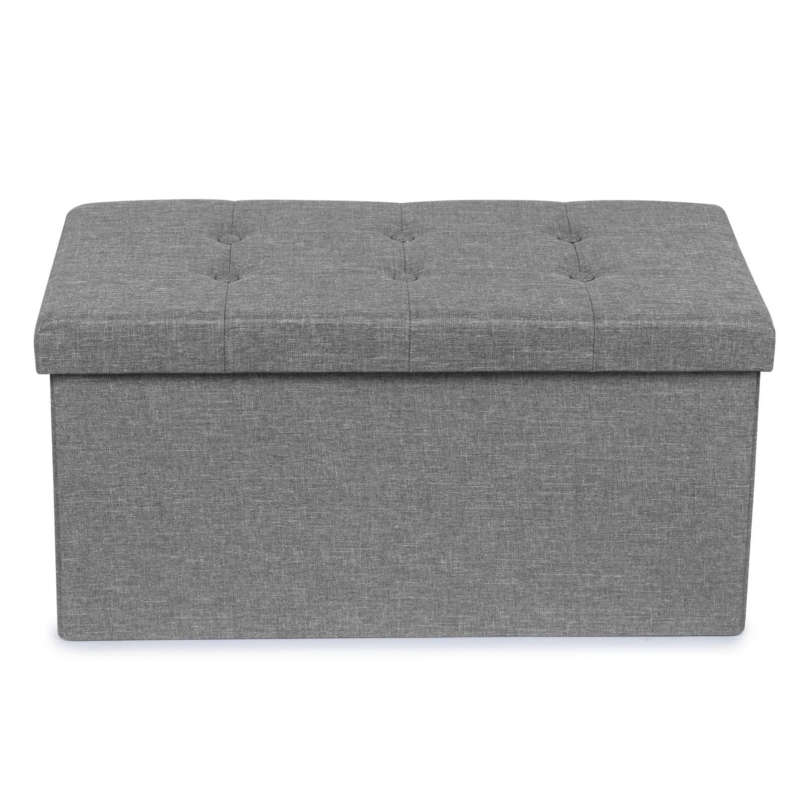 Panca Pouf Contenitore in Tessuto Imbottito con Braccioli 136,5x45x62 cm  Grigia