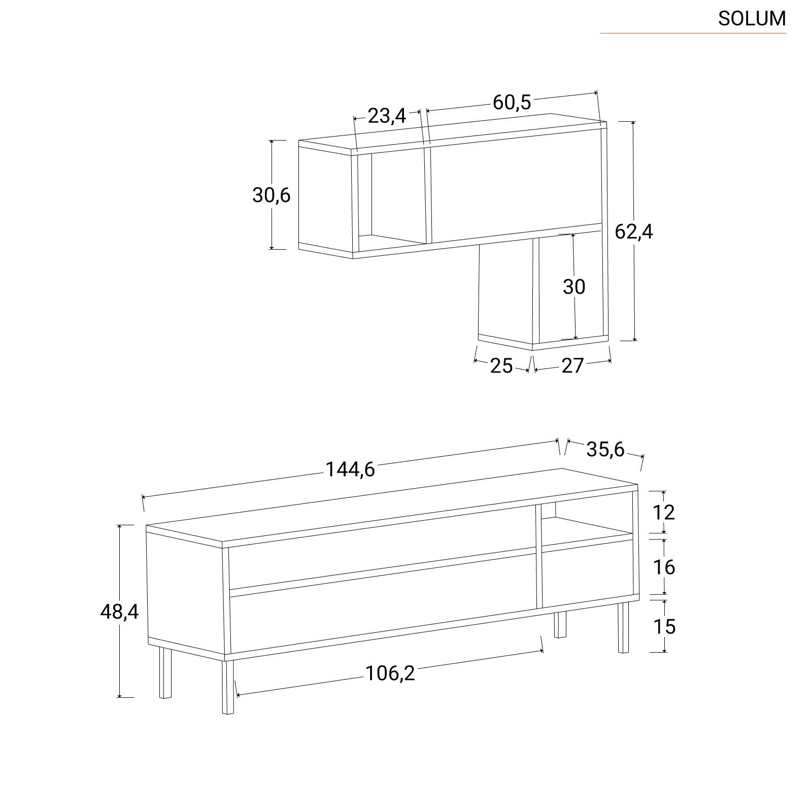 Parete attrezzata 144,6 cm in legno rovere - Solum