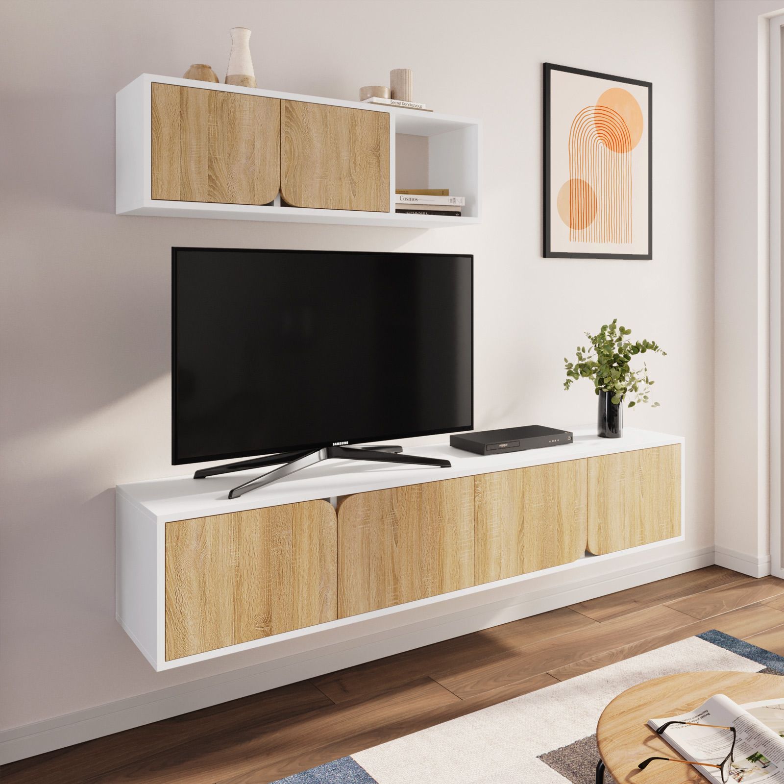 Mobile porta tv 180 cm in legno rovere e bianco - Everex