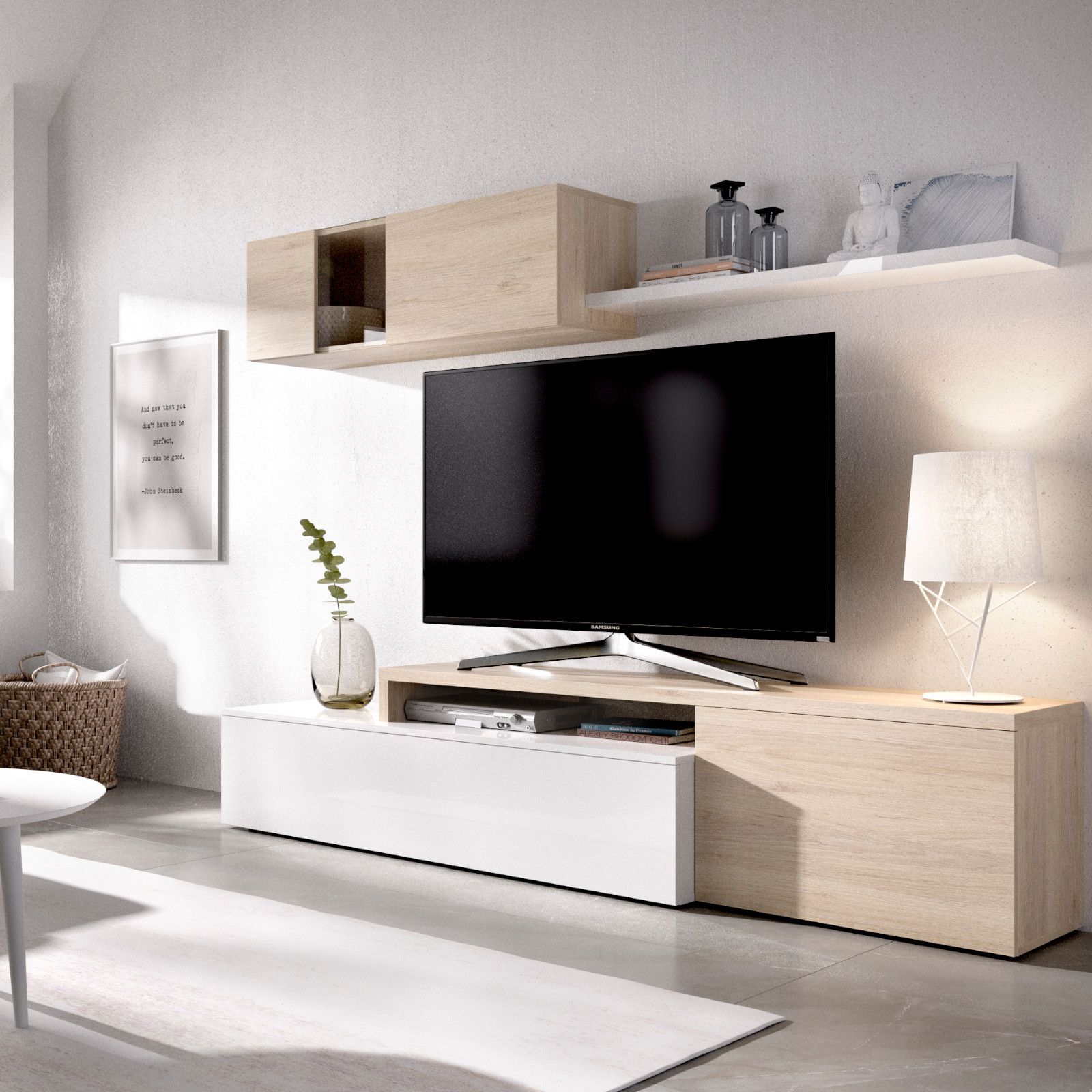 Parete attrezzata soggiorno design moderno bianco legno Corona Moby