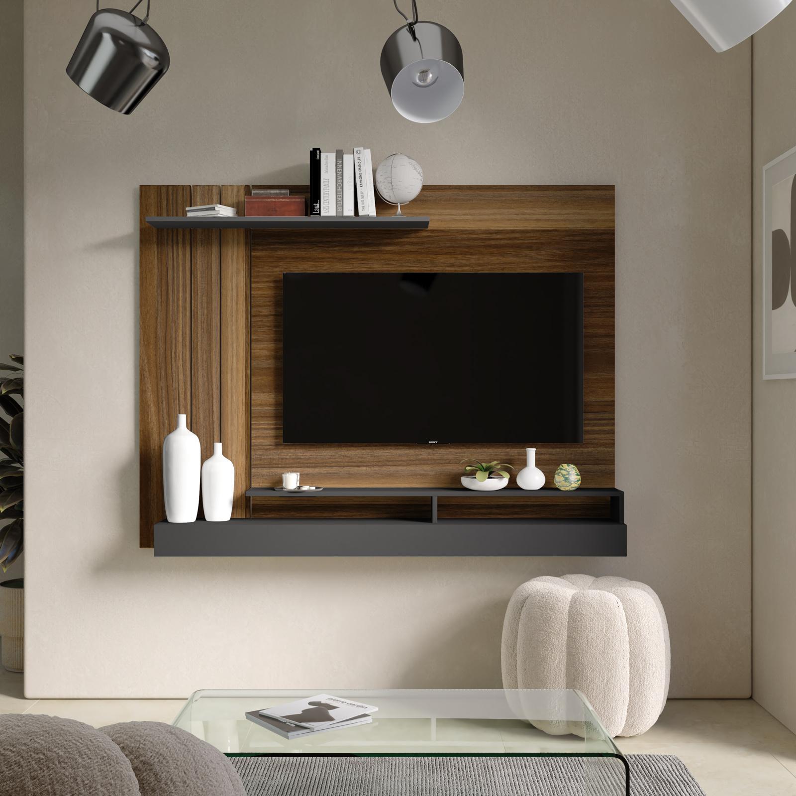 Mobile TV Per Soggiorno HOMIDEA KARYA - Con 3 Armadietti E Mensola - Design Moderno Antracite/Marmo - Foto 12