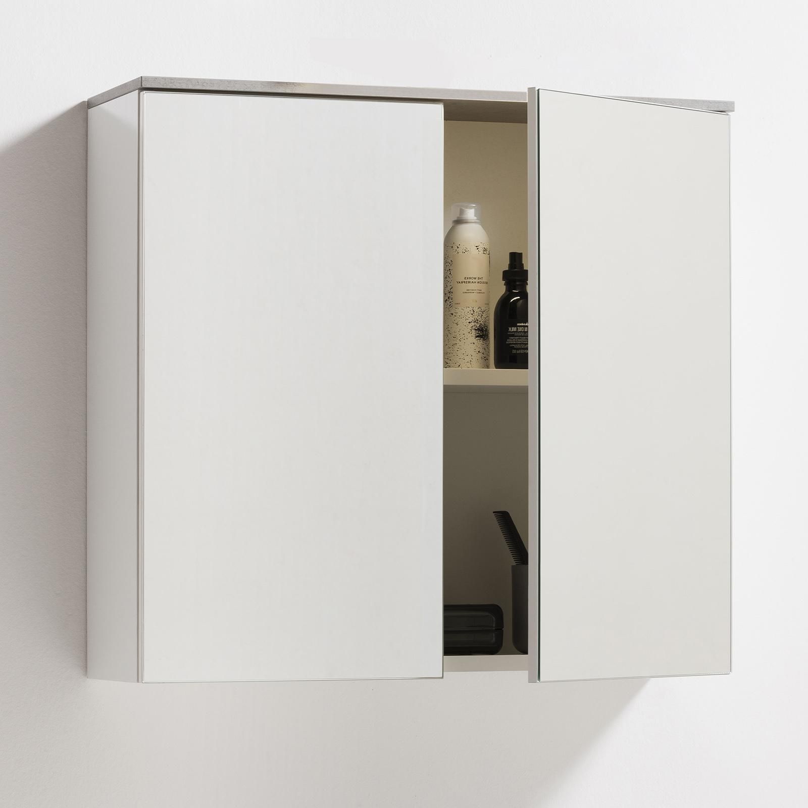 Specchio contenitore 70x22 cm in legno grigio lucido con ante a specchio -  Boras bath