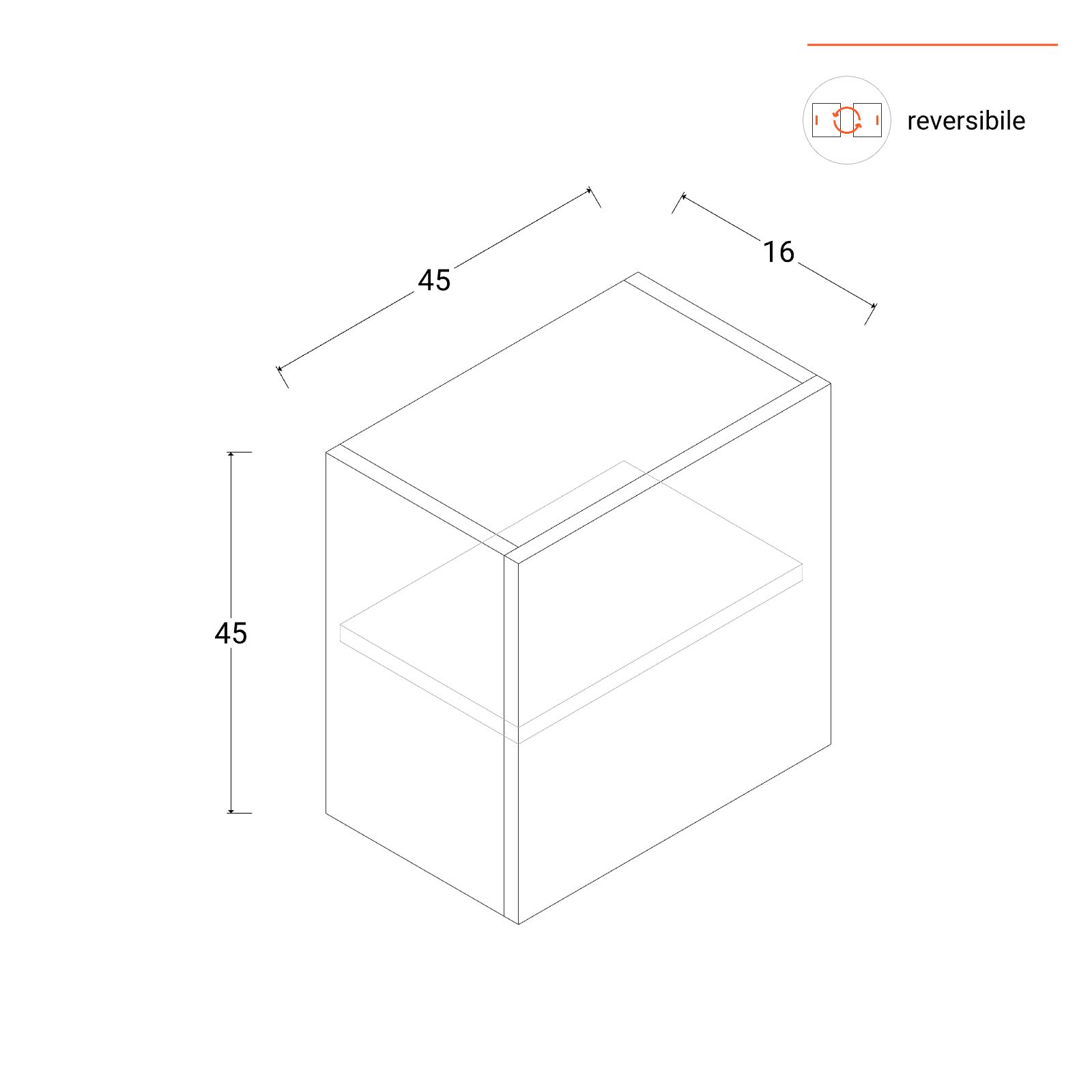 Pensile cubo anta reversibile rovere bianco 45x45x16 cm