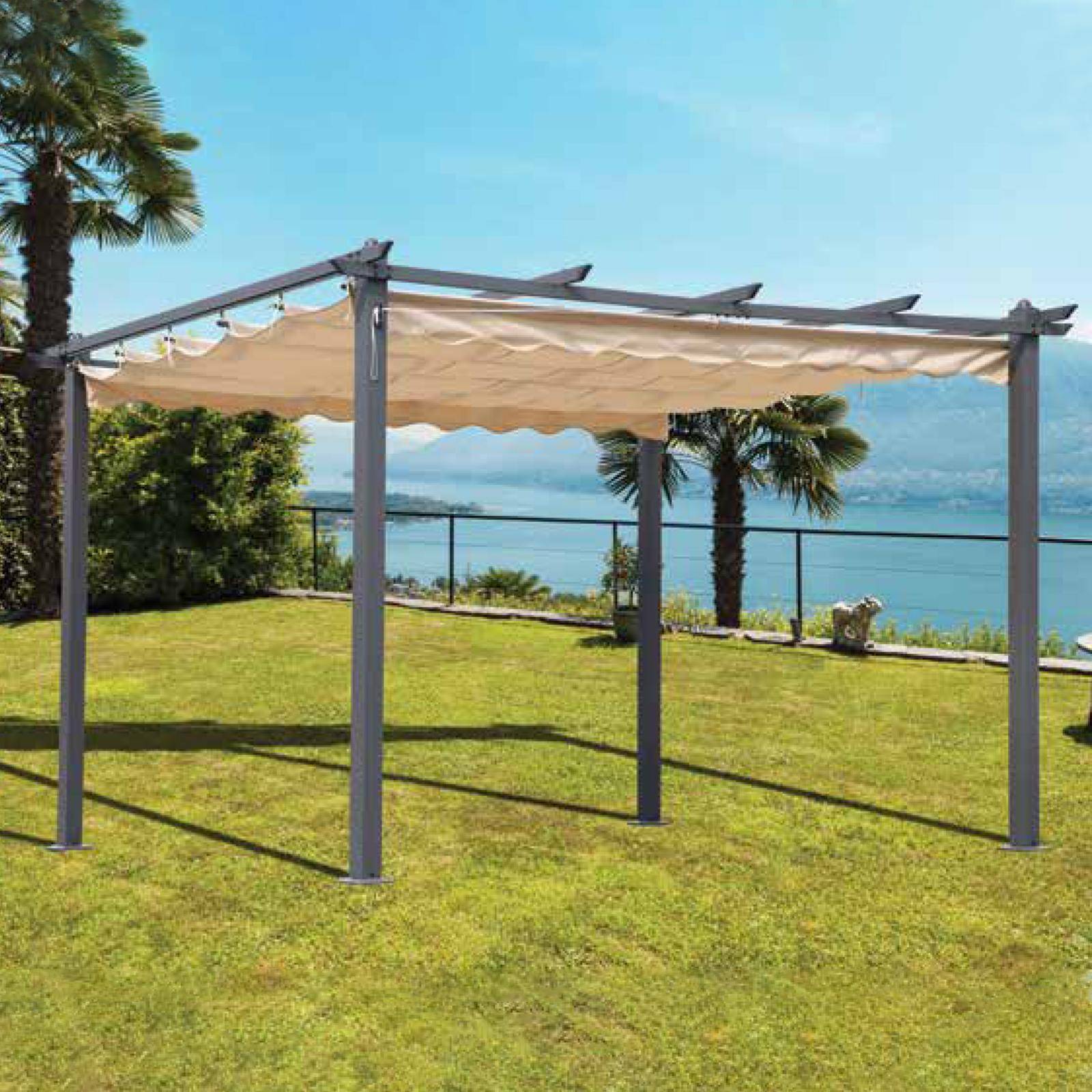 Pergola da Giardino 3,4x3,3x2,4 m in Alluminio con Telo di Copertura  280g/mq Grigio – acquista su Giordano Shop