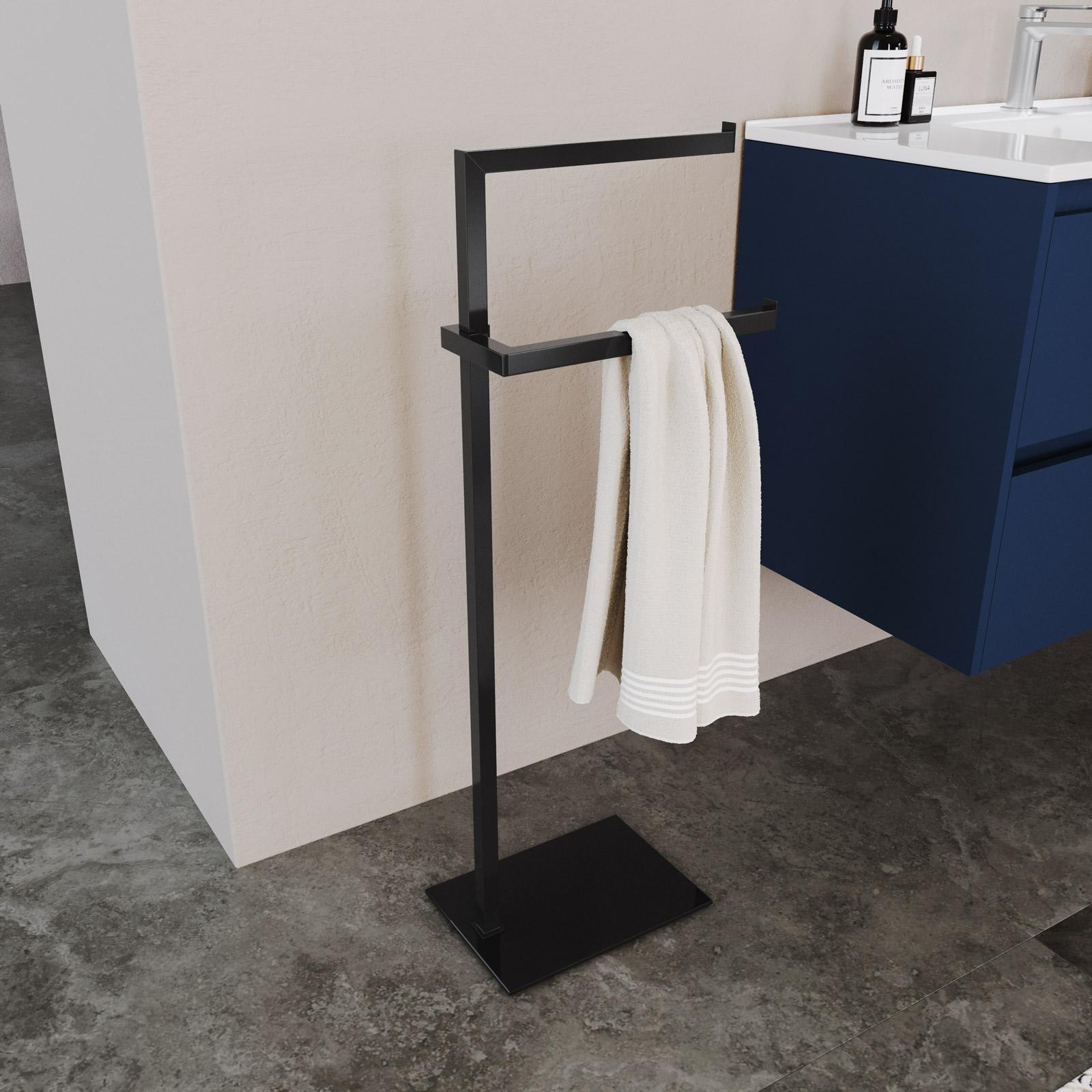 Portasciugamani Da Bagno A 3 Livelli Con Rotelle - Nero, Autoportante