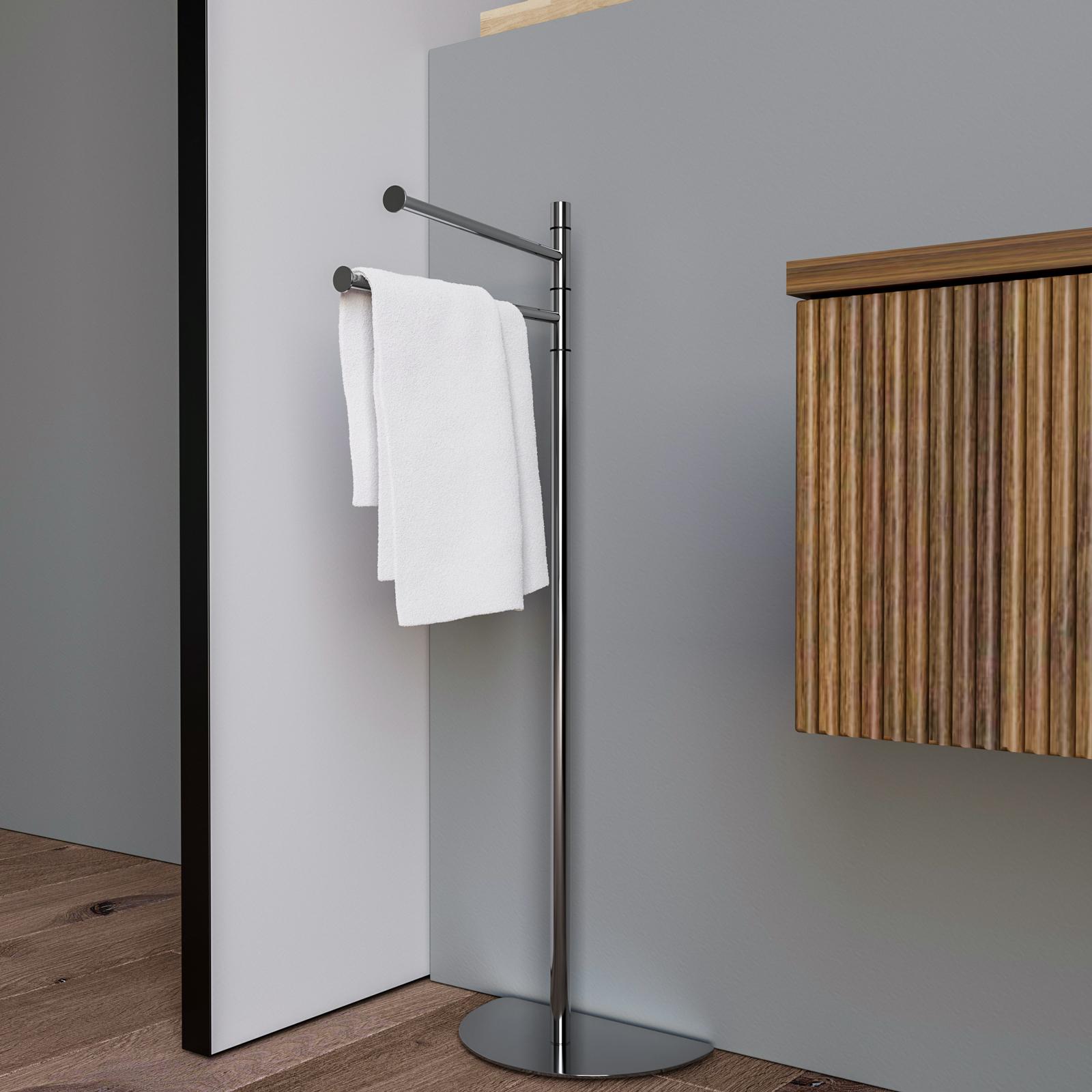 Piantana portaasciugamani con base salvaspazio in acciaio cromo