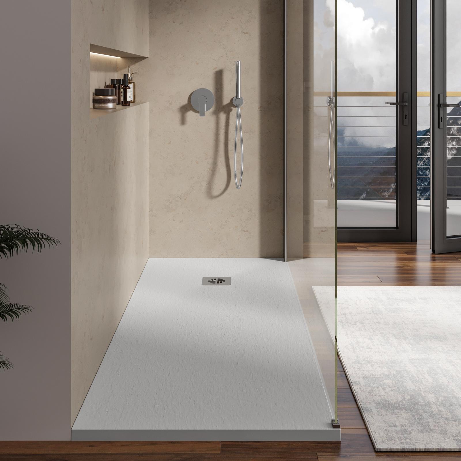 Piatto Doccia 80 X 170 Cm Effetto Pietra Riducibile Bianco - Nalos - 7