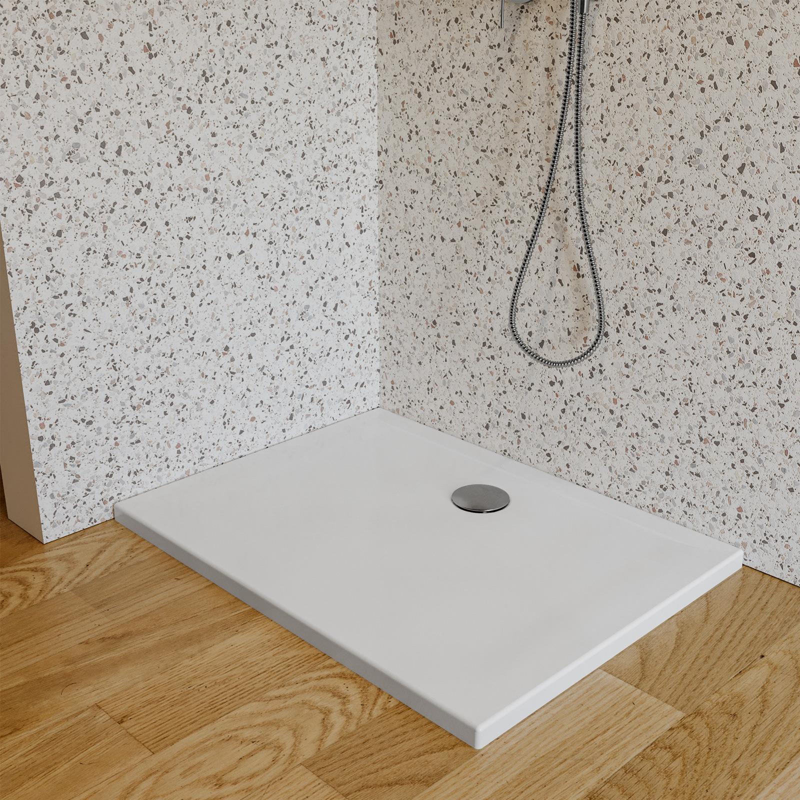 Piatto Doccia Antiscivolo In Acrilico 75x90cm - Con Piletta, Bianco, Forma Rettangolare - Foto 8