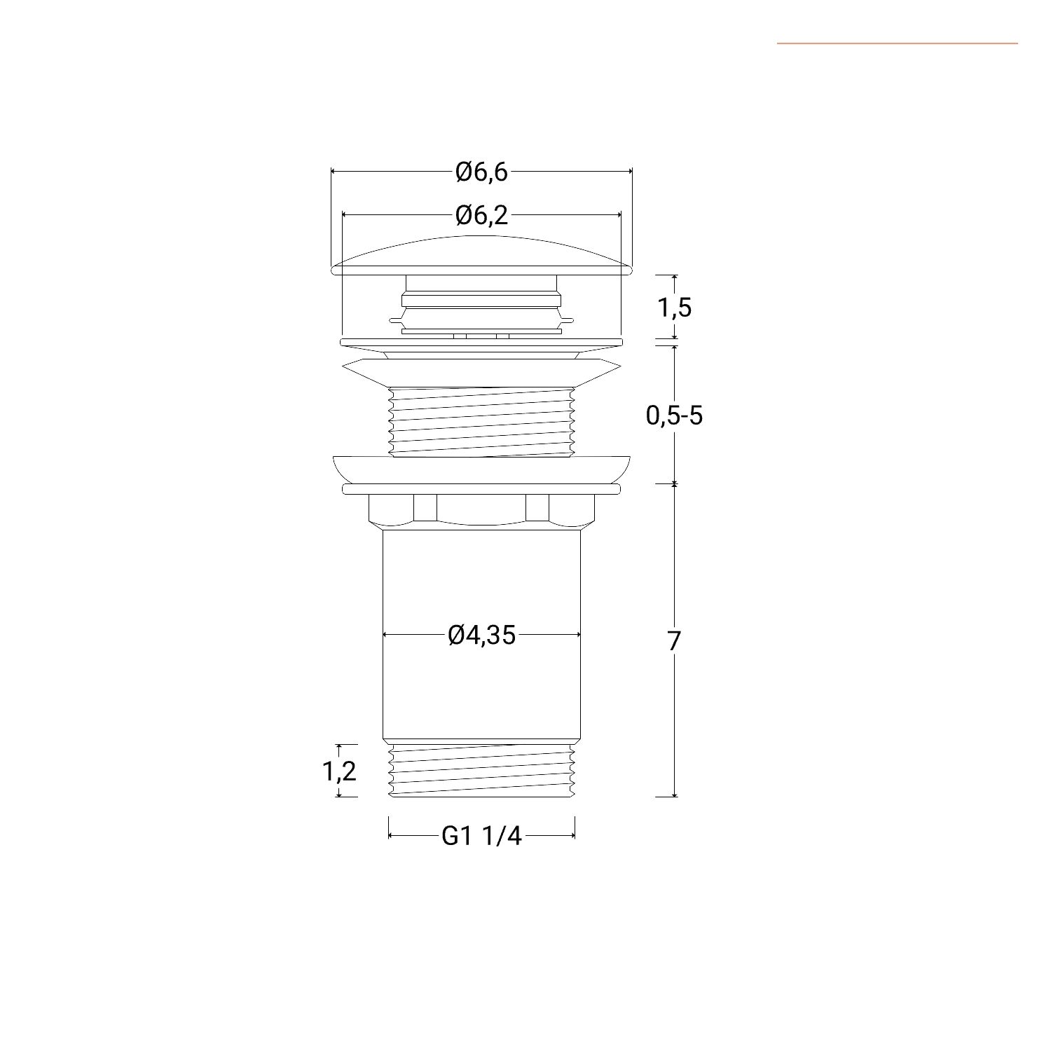 Piletta click-clack lavabo con tappo quadrato e SENZA troppo pieno