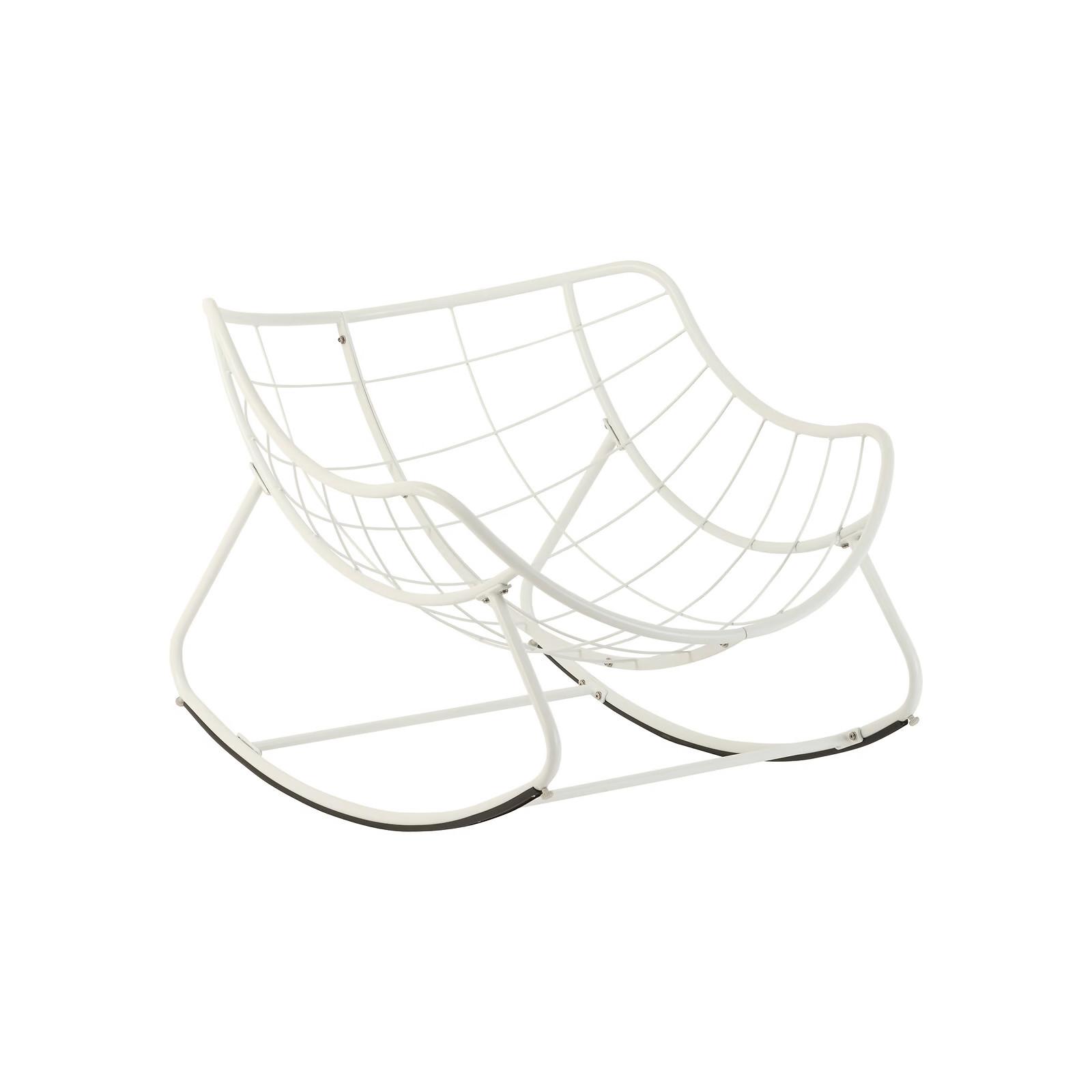 Poltrona A Dondolo Da Esterno Grande - Sedia Relax Con Cuscino Imbottito, Grigio E Bianco - Foto 2