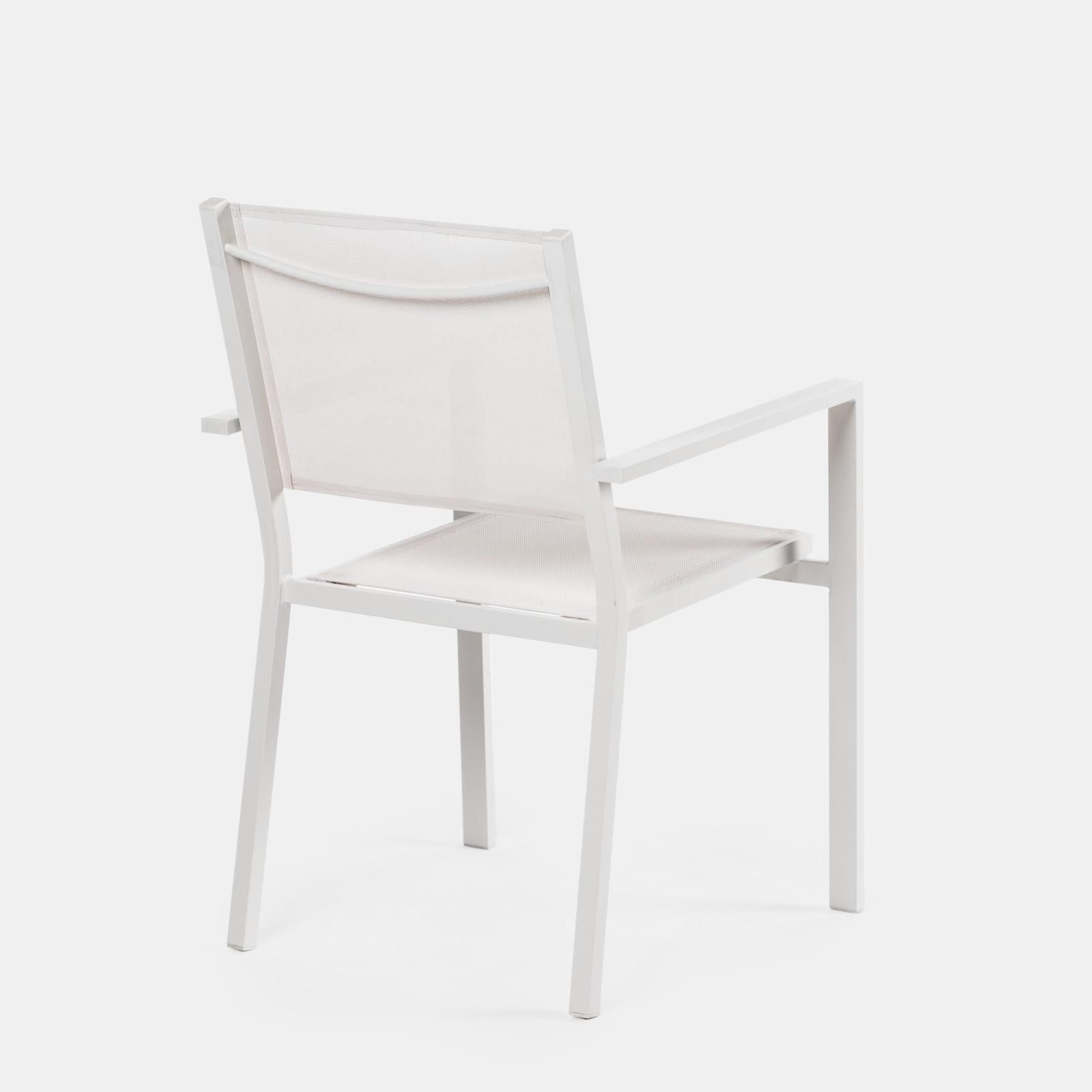 Sedia impilabile con braccioli in alluminio e textilene bianco - Carioca