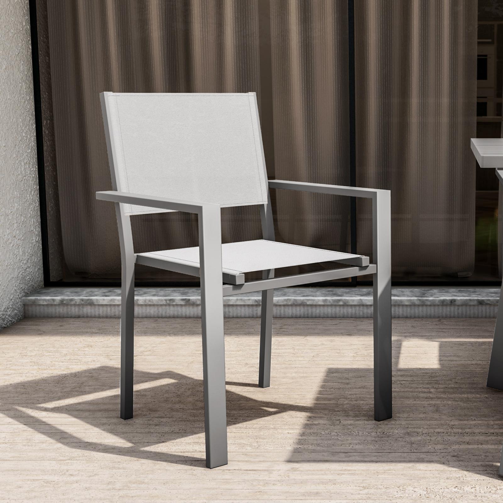 Sedia Giardino Antigua In Alluminio Con Textilene - Impilabile Per Esterno - Struttura Bianca E Grigio, Taupe, Tortora O Antracite