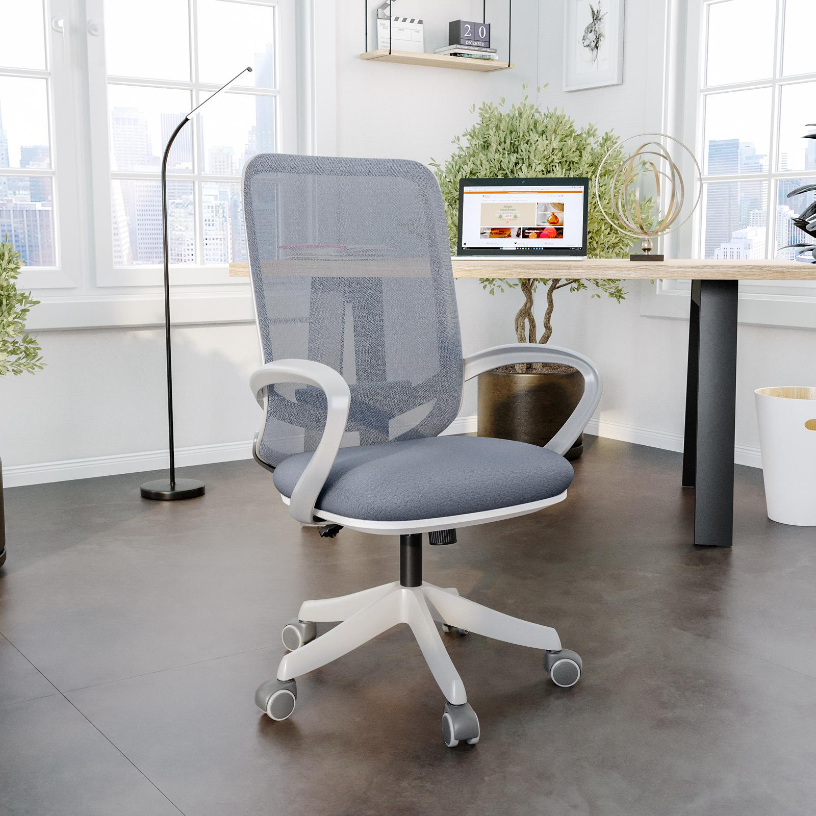 Poltrona da ufficio in tessuto mesh grigio con braccioli Orbitale