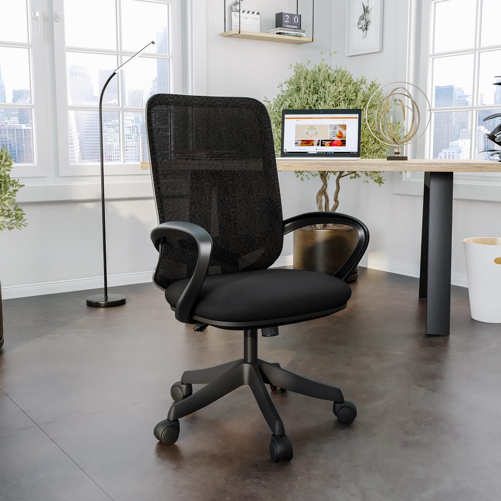 Branch Daily Chair - Sedia da ufficio in pelle vegana con girevole, poggia lombare e braccioli regolabili, seduta comoda per una migliore postura e produttività, colore: nero