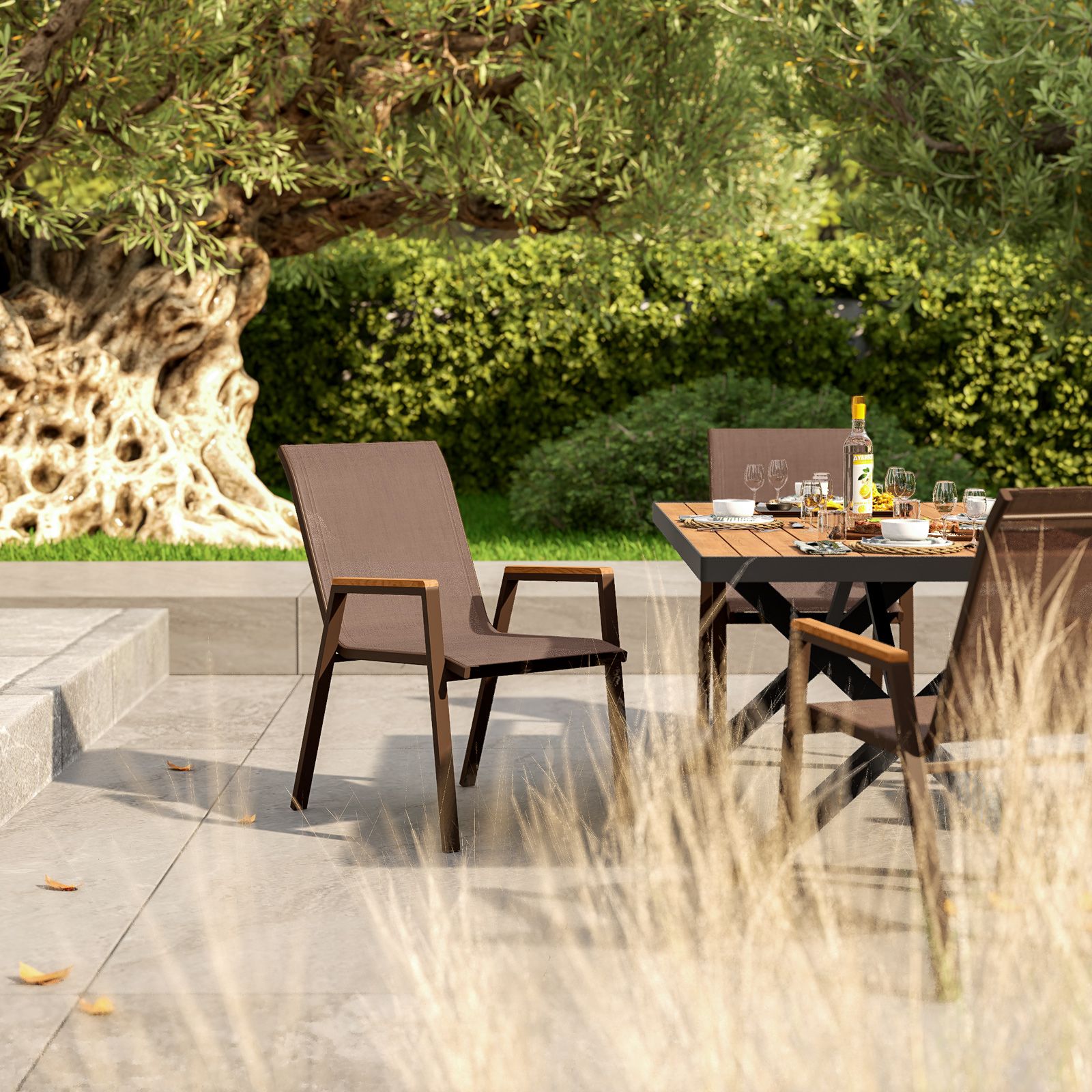 Benny Poltroncine In Polyrattan Sedia Con Braccioli Effetto Legno In