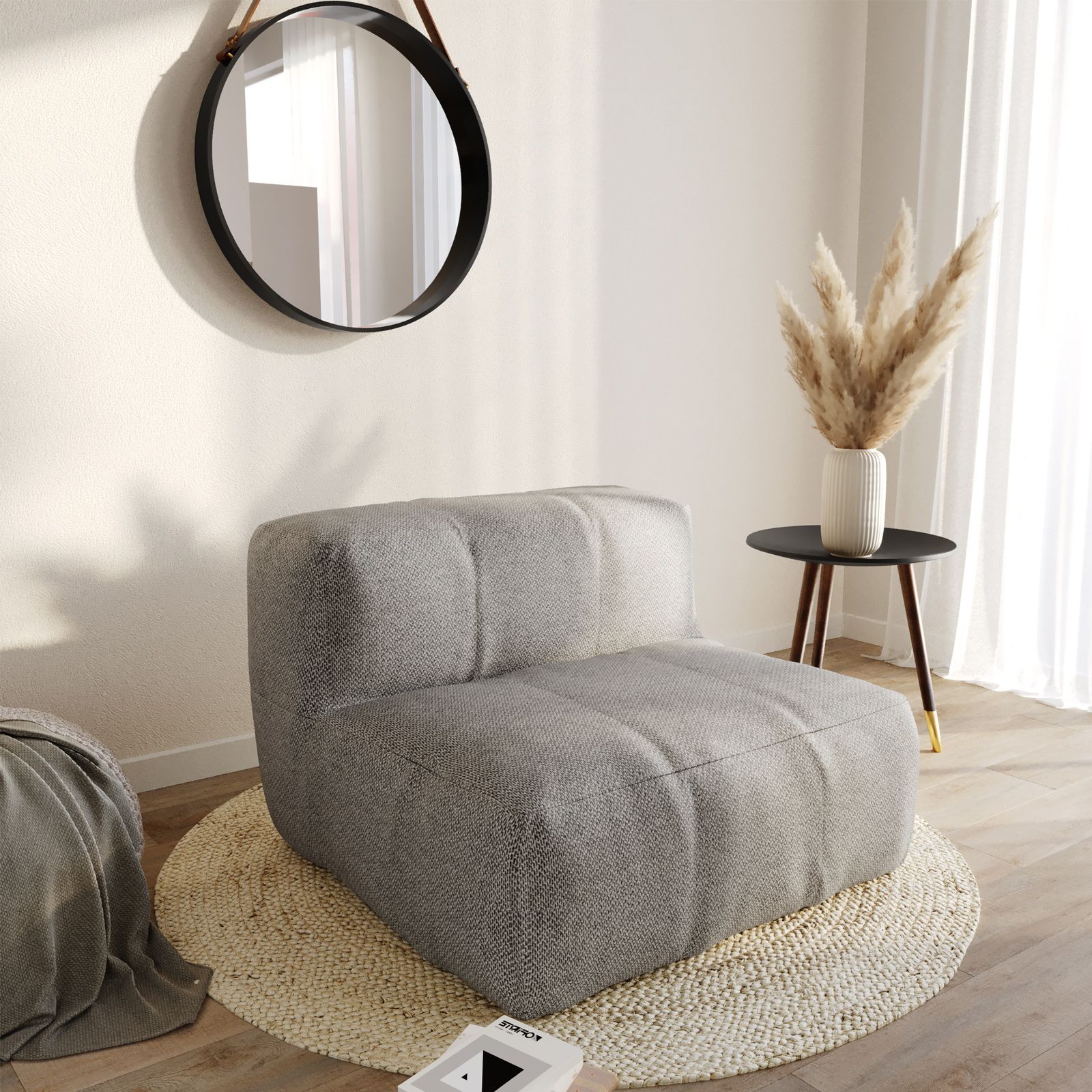 Pouf poltrona in tessuto simil lino beige - Baku