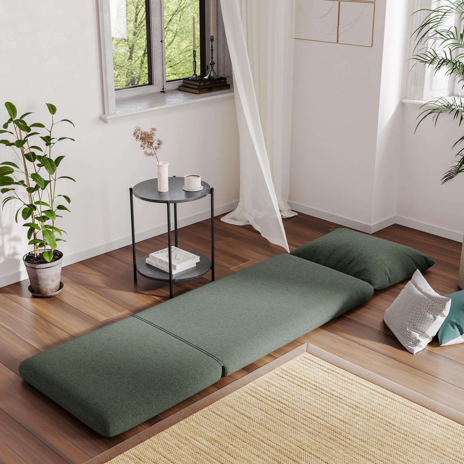 Poltrona Letto In Tessuto A Trama Sottile Verde Bosco Con Cuscino - Varor