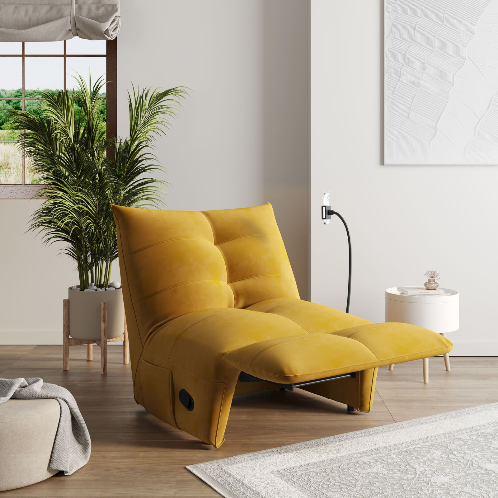 Recaceik Poltrona Moderna In Pelle Midcentury – Con Cuscino Extra-Large, Struttura In Metallo, Per Soggiorno