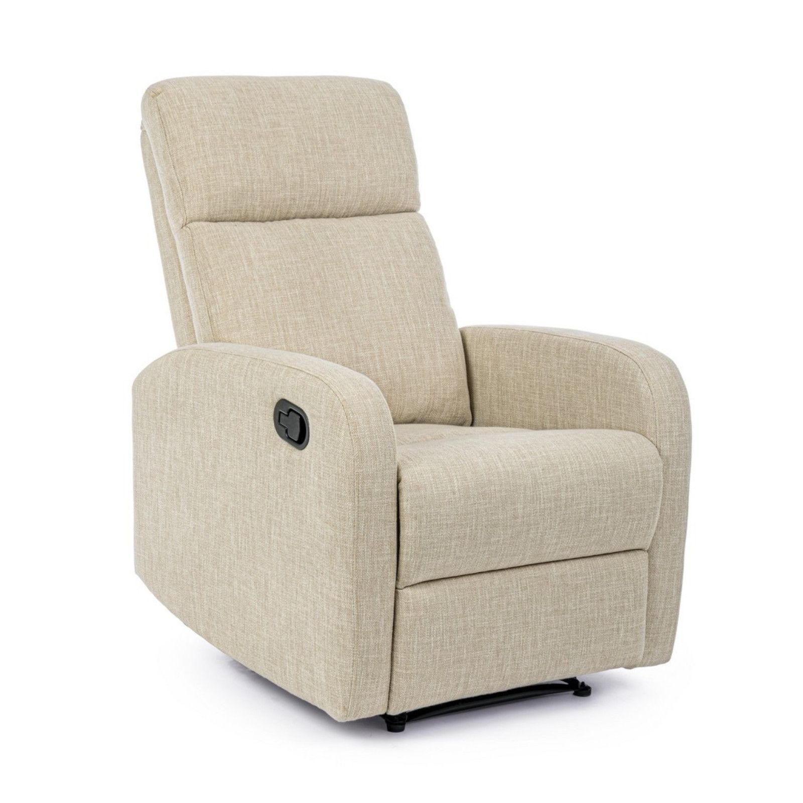 Furnimart Poltrona Reclinabile Manuale In Ciniglia Beige - Compatta Per Piccoli Spazi, Supporta 158 Kg, Cuscino Imbottito