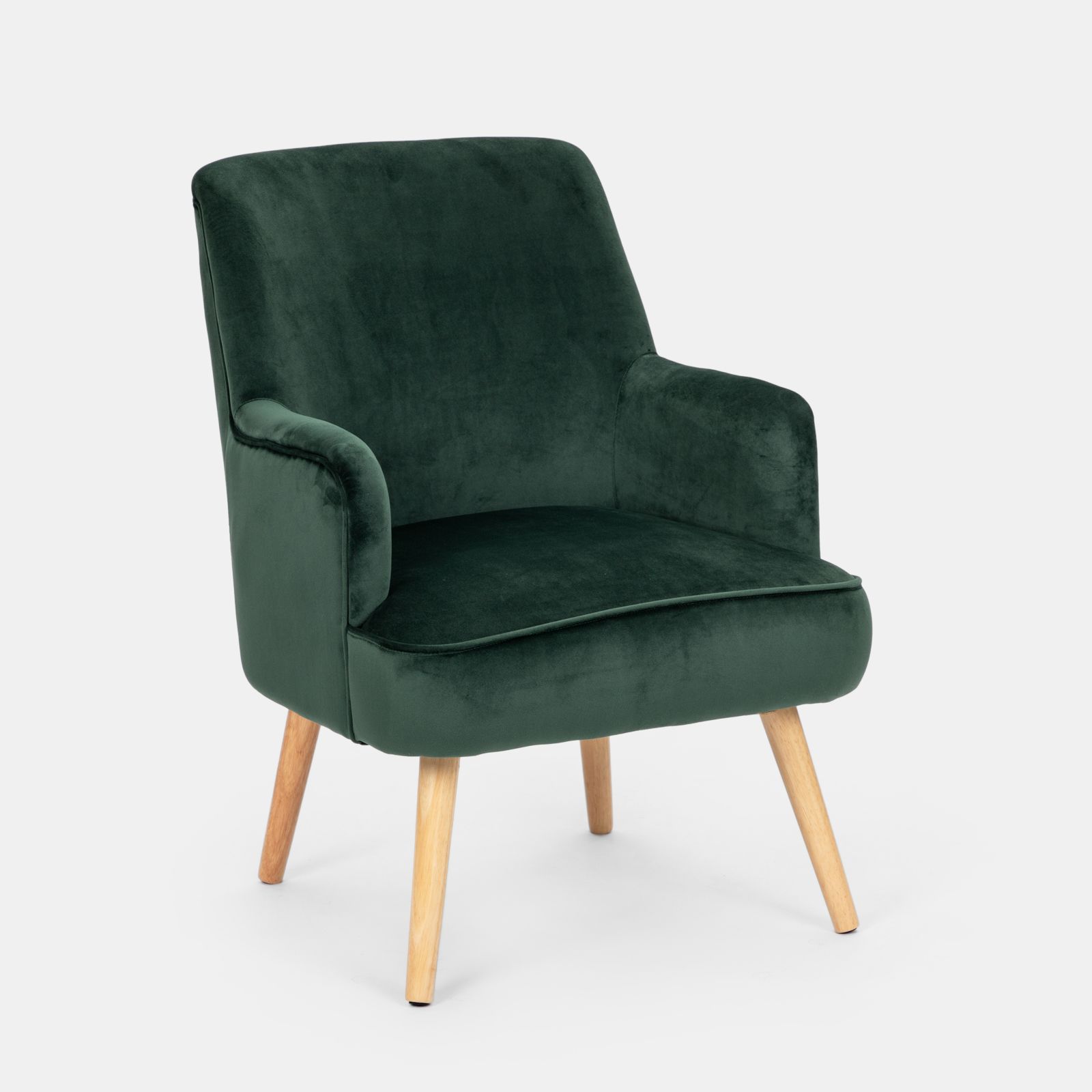 Poltrona con poggiapiedi - Rivestita in velluto - Stile Scandinavo - Huda  Verde - Velluto, Legno, Legno