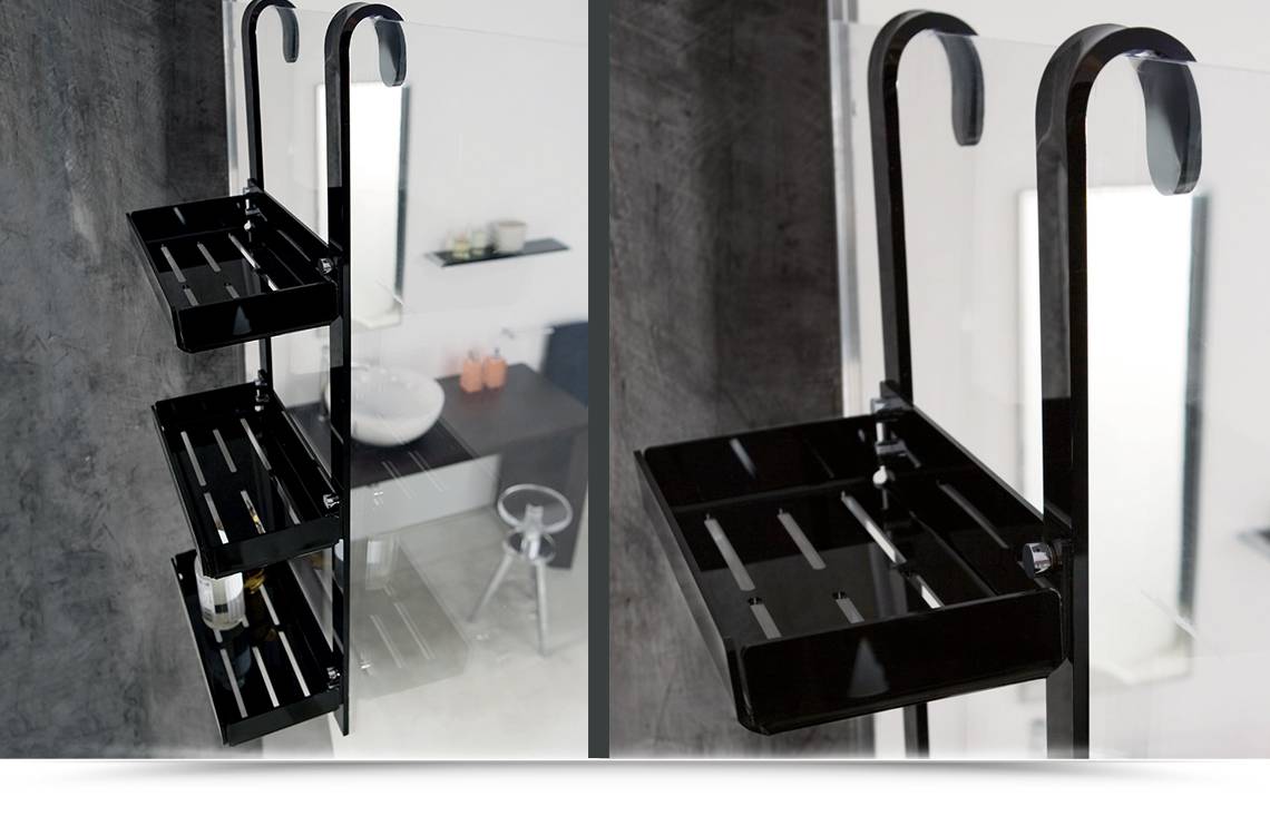 Portaoggetti a 3 ripiani in plexiglass nero per box doccia design