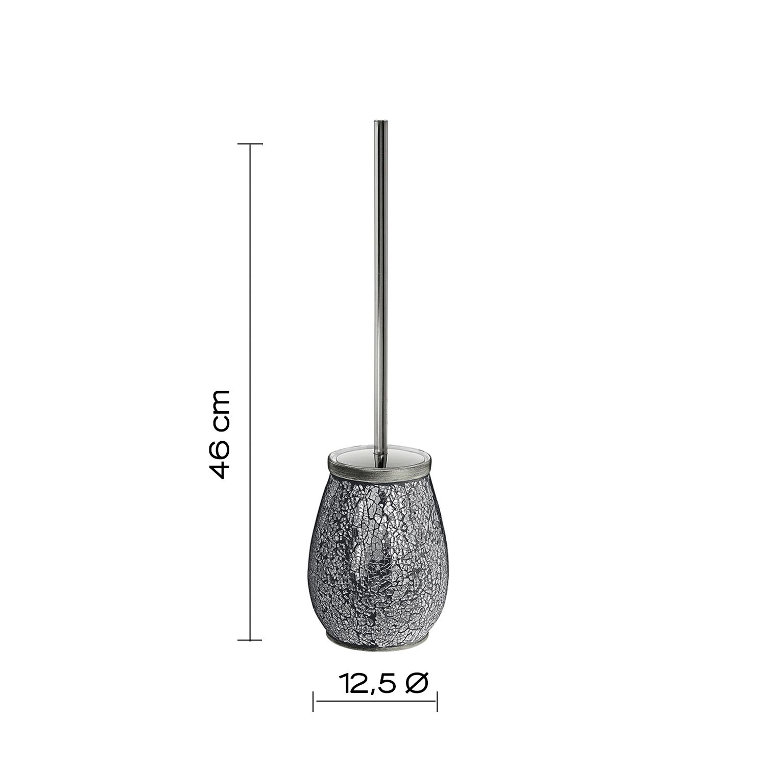 Virsus Scopino e Portascopino per WC in ACCIAIO INOX, Misura 10x39 cm, colore Argento, Scopettino con ciuffo svitabile sostituibile, Manico Antiscivolo -6927