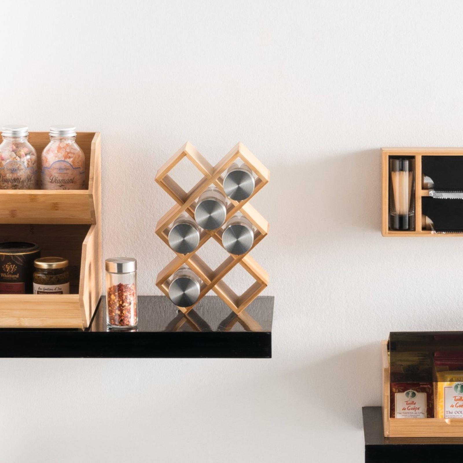 Scatola Portaspezie In Legno BRICK BROWN – 9 Scomparti – Fatto A Mano Con Gambe – 27x20x11,7 Cm – Elegante E Multiuso - 6