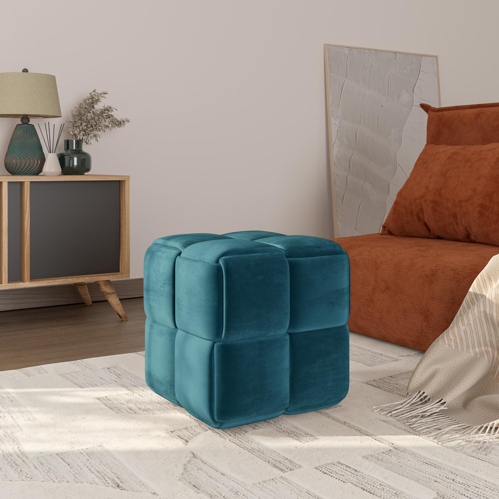 Pouf Pieghevole In Velluto Lilou 38x38 Cm - Giallo Ocra, Arredo Moderno E Comodo Per Soggiorno