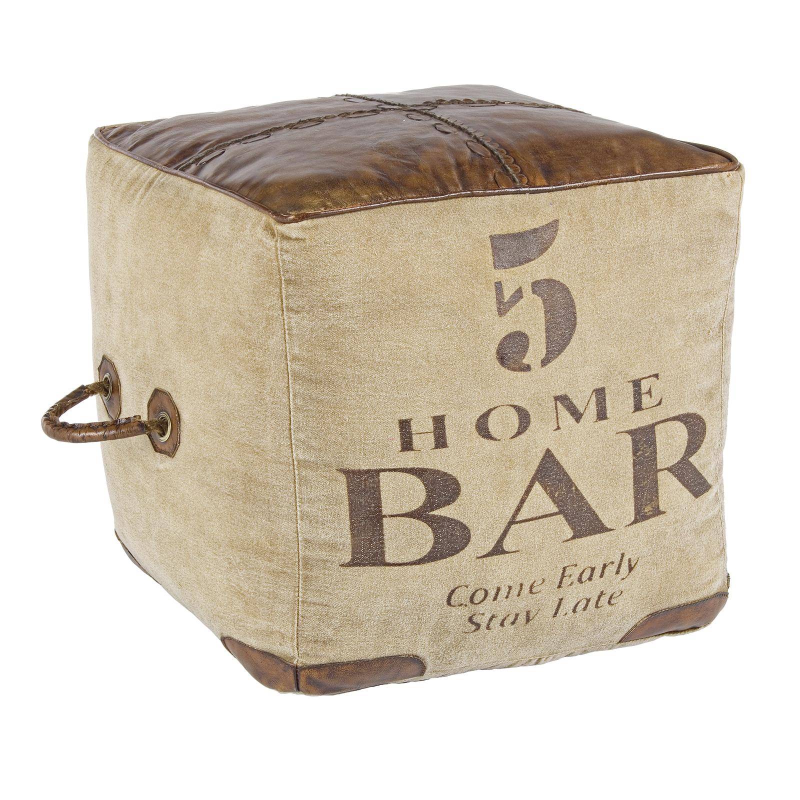 Pouf in pelle e tessuto riciclato imbottito in cotone marrone - Homebar