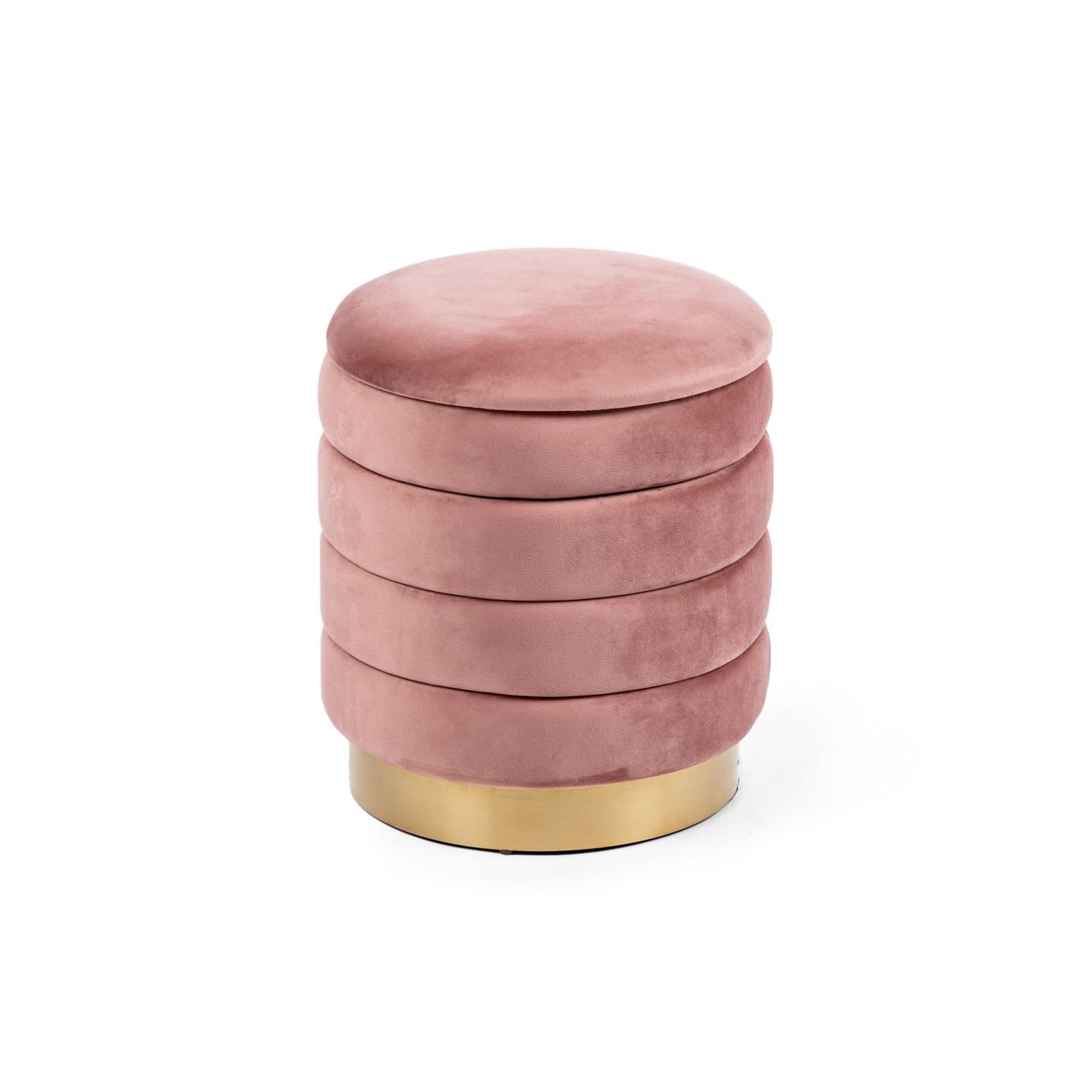 Pouf contenitore 30 cm in velluto rosa antico base oro - Jara