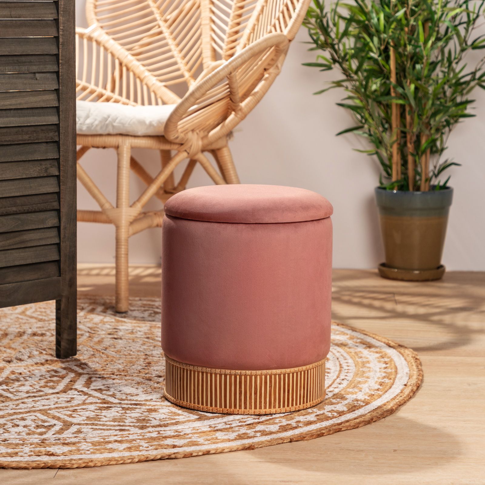 Mobile da bagno rosa con pouf in velluto, set di 2 in vendita su Pamono