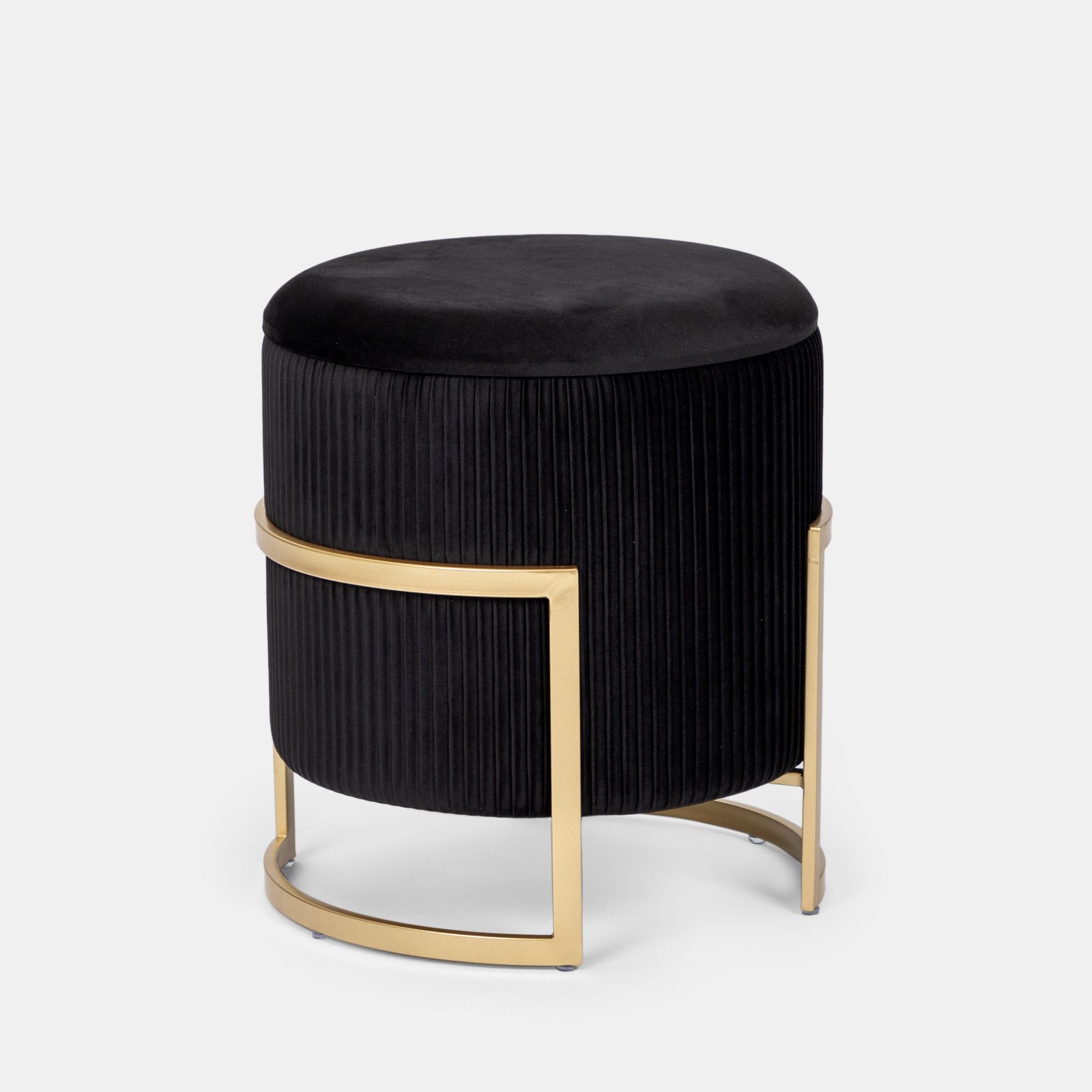 Pouf contenitore Ø 42 cm in velluto nero con base oro - Albatros